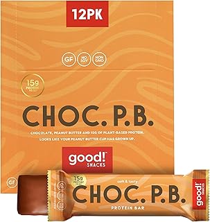 good! Snacks Chocolate Peanut Butter Vegan Protein Bar, Soy & Gluten Free, Plant Based, Low Sugar, 15g Clean Protein, Natural Healthy Snack, Kosher Friendly, For Athletes & Active Lifestyles, 12 Bars