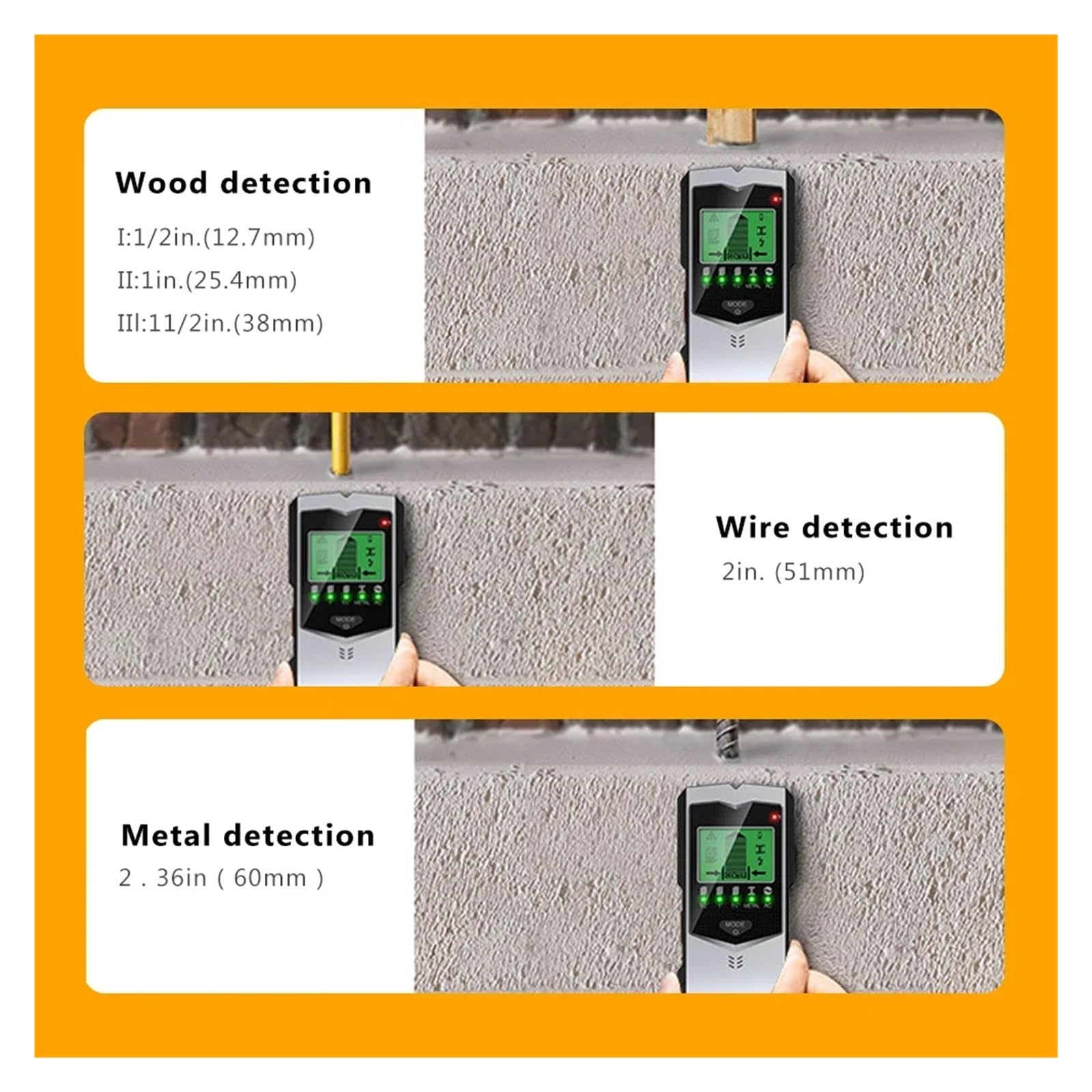Detector Vigas Buscador De Pernos 5 En 1, Escáner De Pared, Cables, Rastreador De Profundidad, Detector De Caja Eléctrica, 2 Piezas