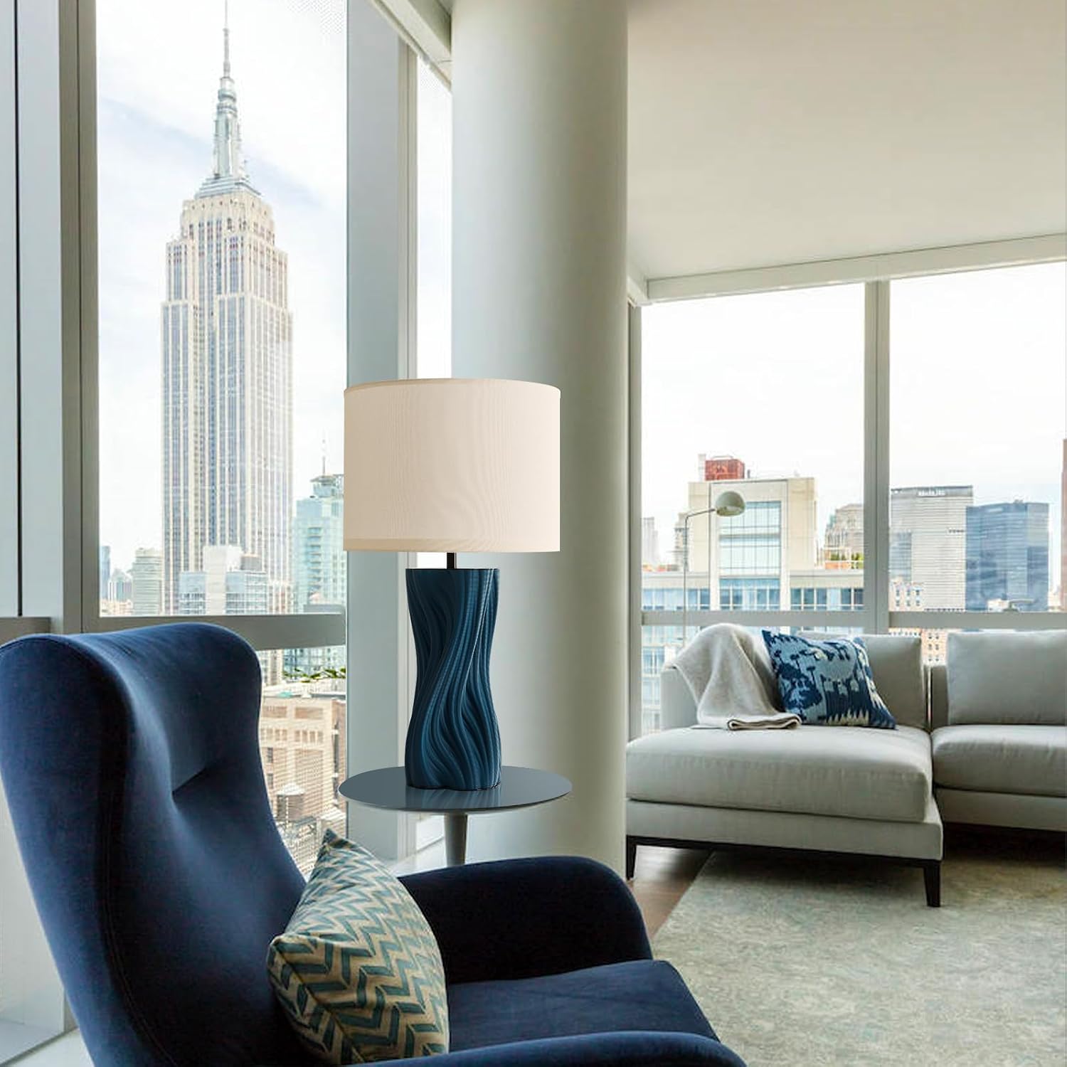 Modern Large Ceramic Plug in Blue Table Lamps for Living Room Bedroom 26.75"