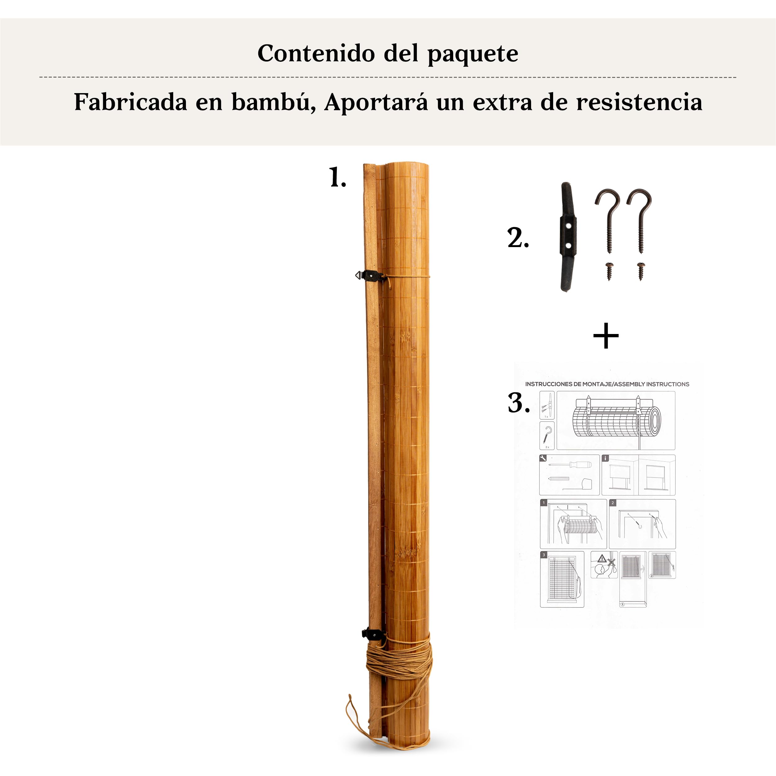BESCH Persiana Estor Enrollable de Bambú Natural 150x200cm - Protección Solar y Privacidad para Ventana