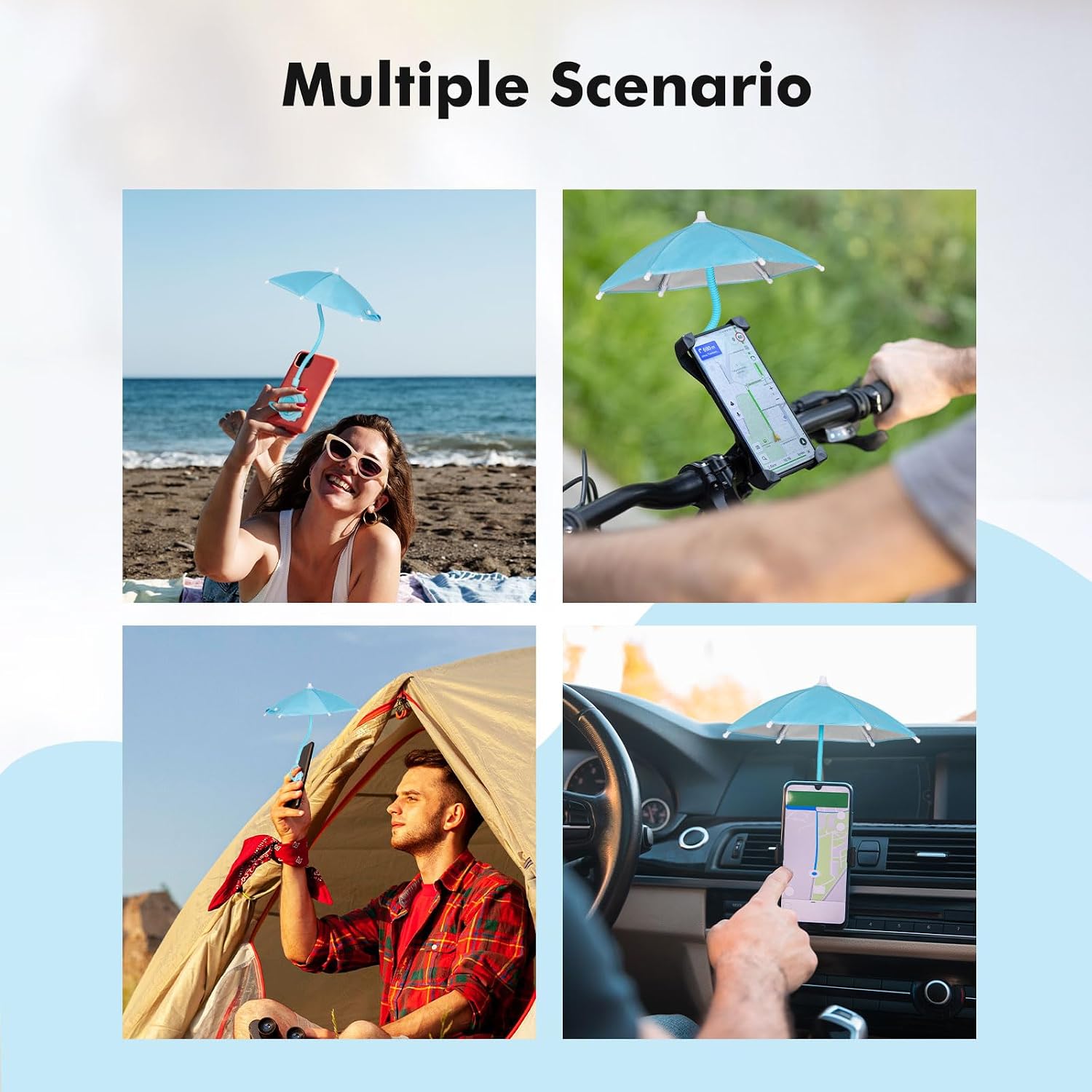 Adjustable Phone Umbrella for Sun with Strong Suction Cup（Blue） | Universal Umbrella Phone Shade, Outdoor Anti-reflective Glare Blocking Cell Phone Sun Shade, Applicable to All Smartphones