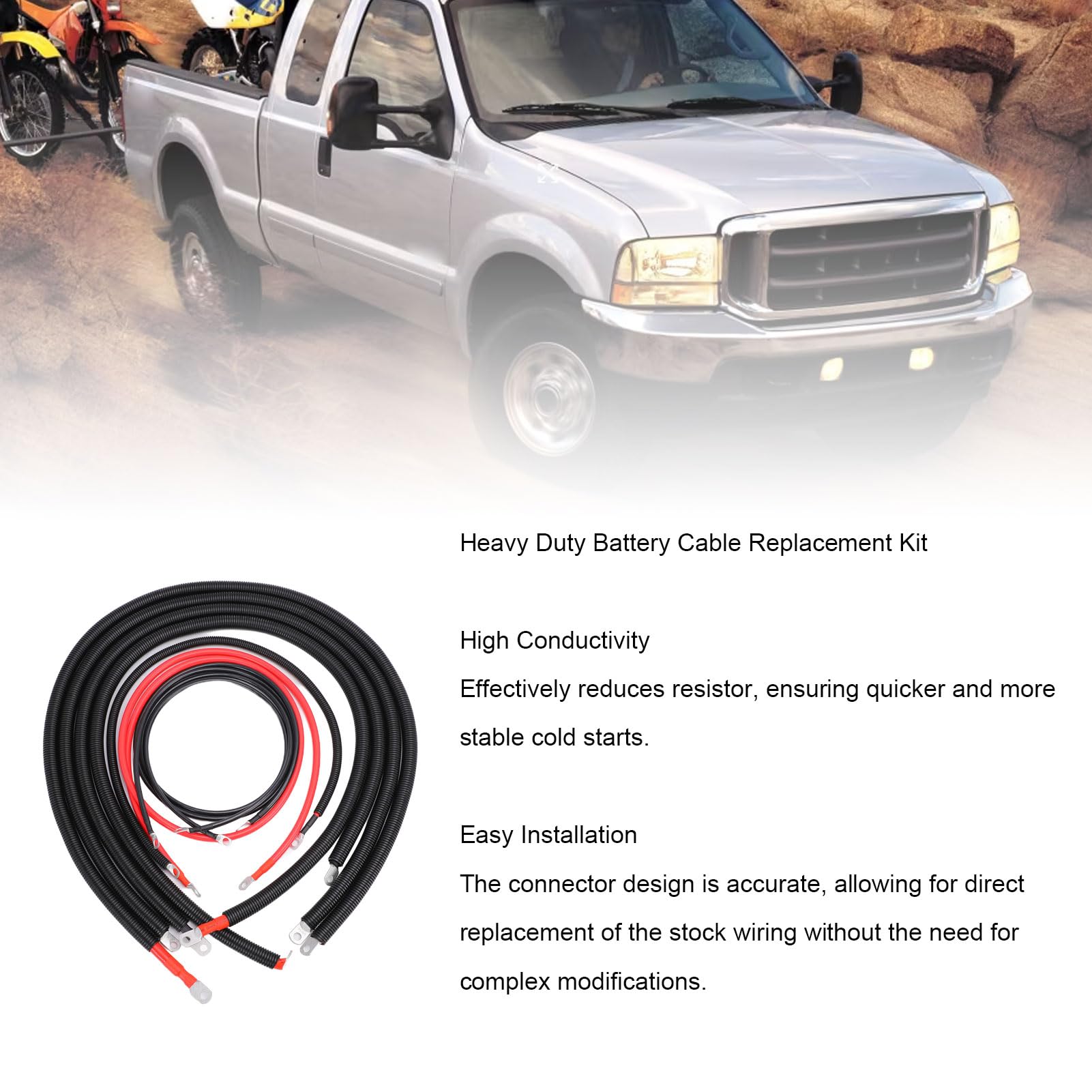 Yctze Kit Cavi Batteria Cavi di Avviamento Batteria in Rame | OEM 2C3Z14300CA Aletta da 90 gradi a montaggio diretto per 7.3L dal 1999 al 2003