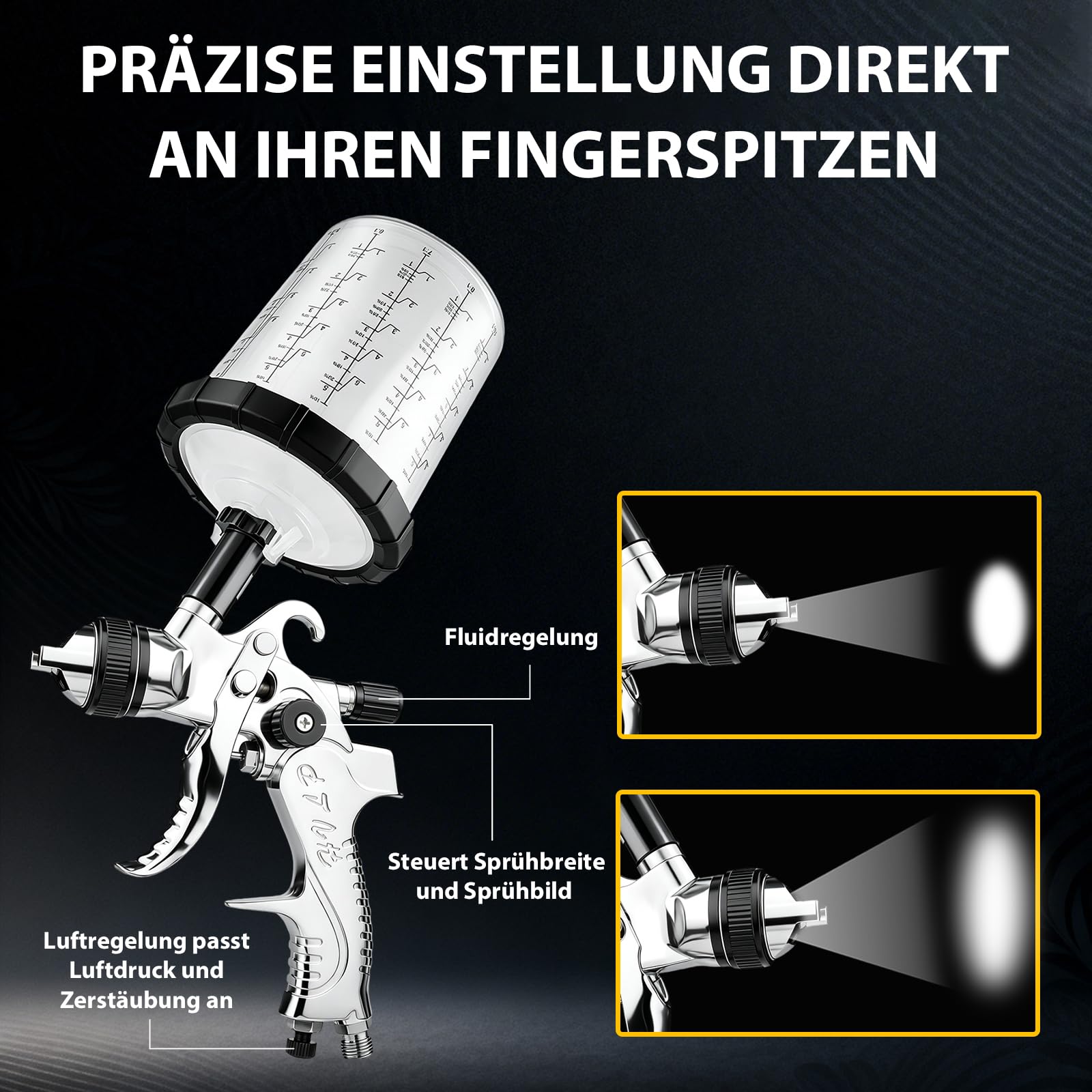 HVLP pistolet natryskowy z 4 dyszami 1,4/1,7/2,0/2,5 mm i 10 x 650 ml, jednorazowy pistolet natryskowy do farby, pistolet do lakierowania, sprężone powietrze, do mebli, ścian, ogrodzenia, drzwi, "zrób