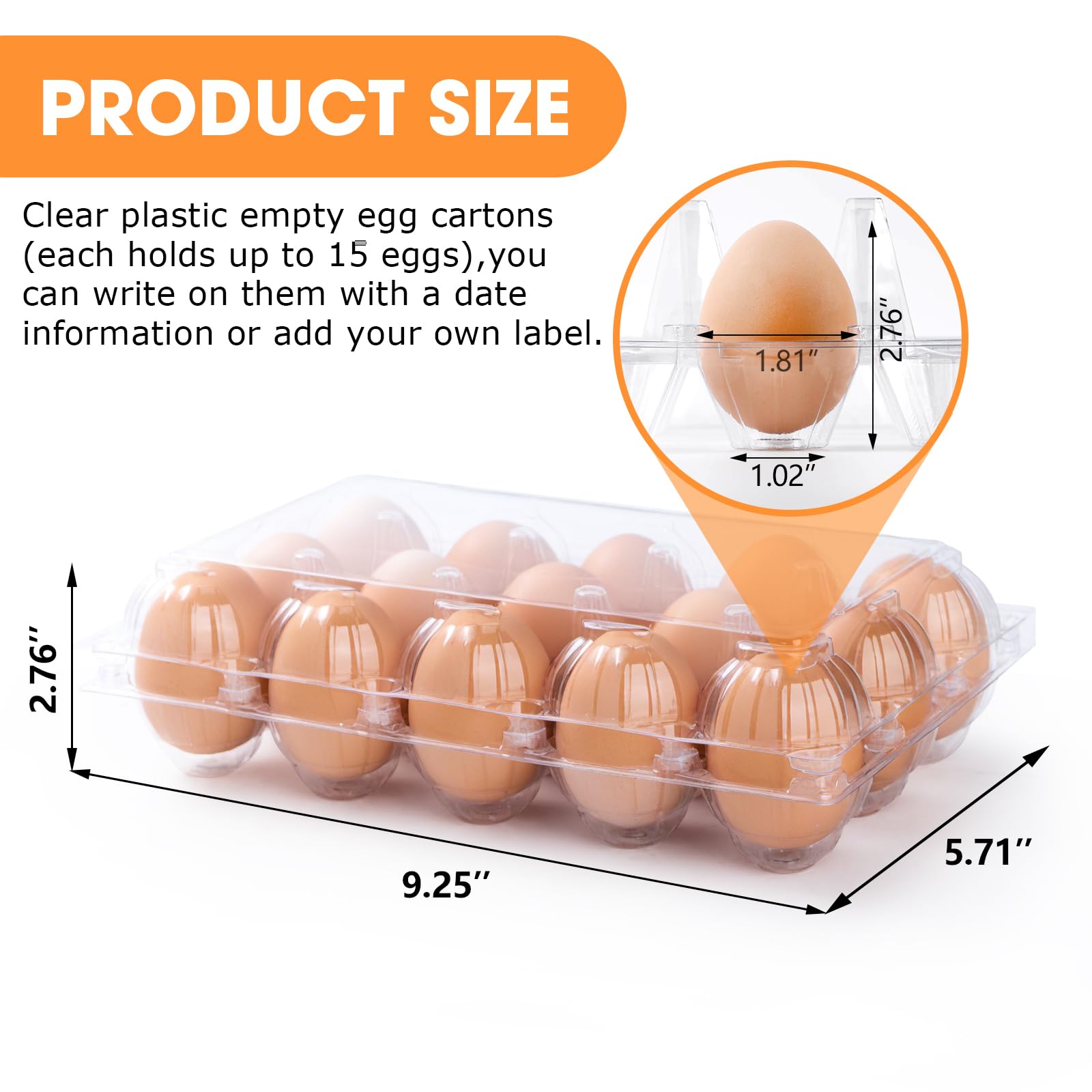 Confezione da 55 scatole trasparenti per uova, a buon mercato, in plastica, 15 pezzi, riutilizzabili, contenitori medi per uova di gallina, griglie 3 x 5