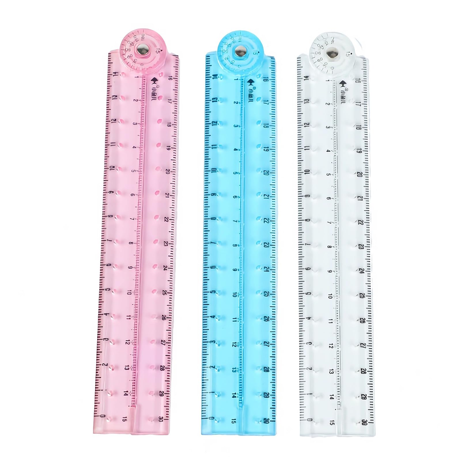 3 Pcs Folding Ruler 30cm Foldable Ruler Clear Foldable Rulers for School Student, Reusable 30cm Folding Rulers, for School Mathematics Daily Learning Geometry Office-Pink, Blue, Transparent