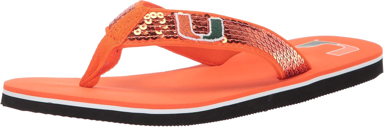 FOCO Womens NCAA College Team Logo Sequin Strap Sandals Flip Flops