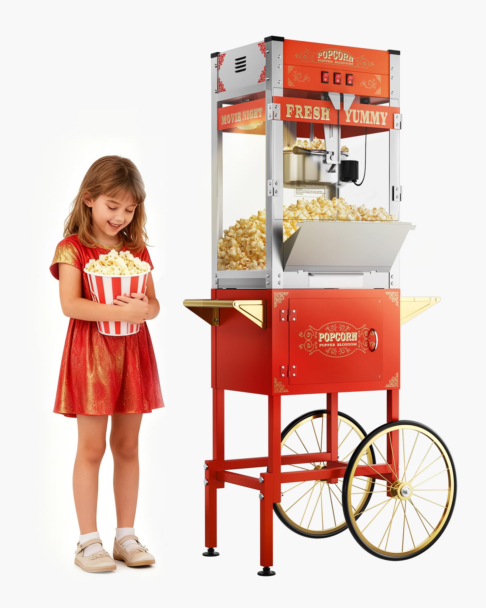 ELOMBR 26 Oz Commercial Popcorn Machine with Cart