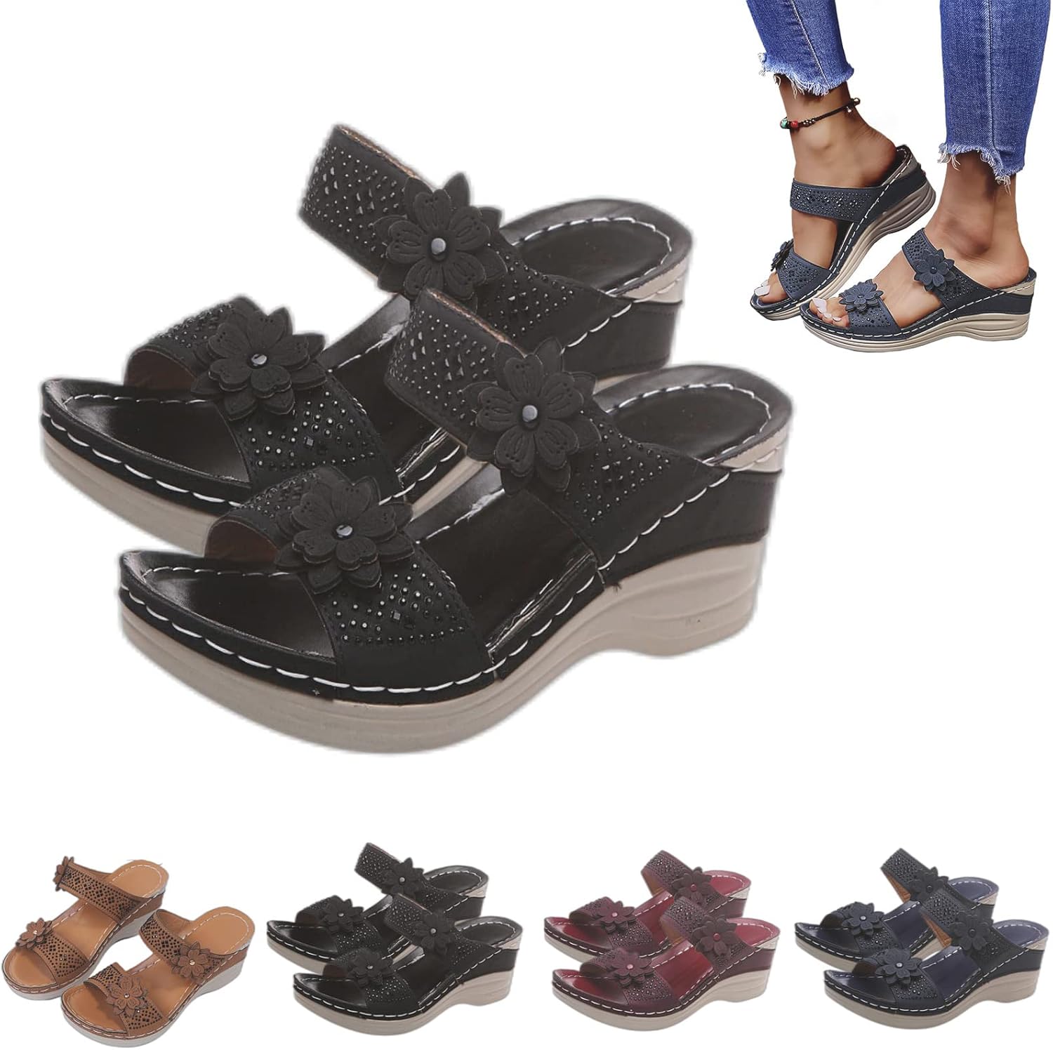 BGXFGQ Sursell Vintage Flower Orthotic SandalsSursell