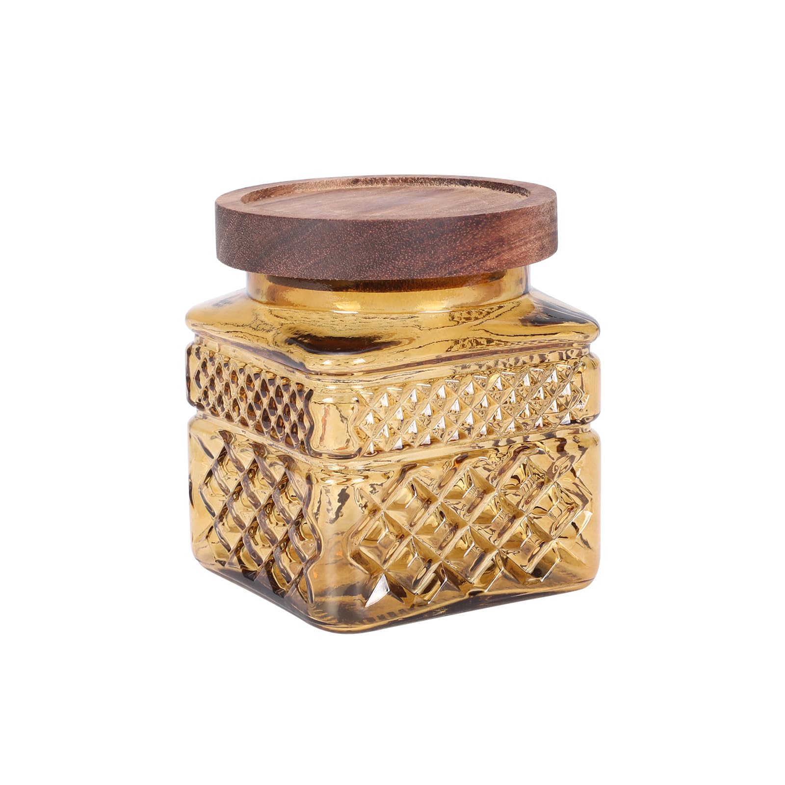 Punorric Candy Jar, 600ml Glass Sweet Jar with Wooden Lid, Airtight Sweet Jars for Candy Buffet, Round Biscuit Tin, Food Storage Container for Ground Coffee, Tea, Sugar, Nuts, BPA-Free(Amber) — image 1