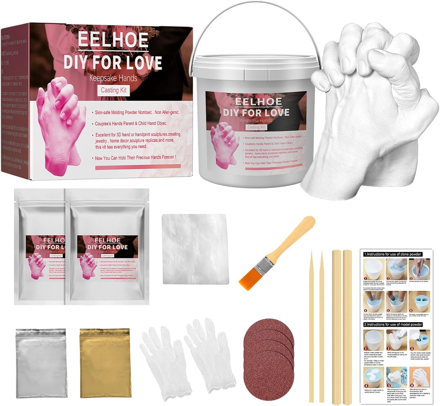 XHDA Hand Casting Kit Couples, 3D Hand Moulding Kit Couple with Gold