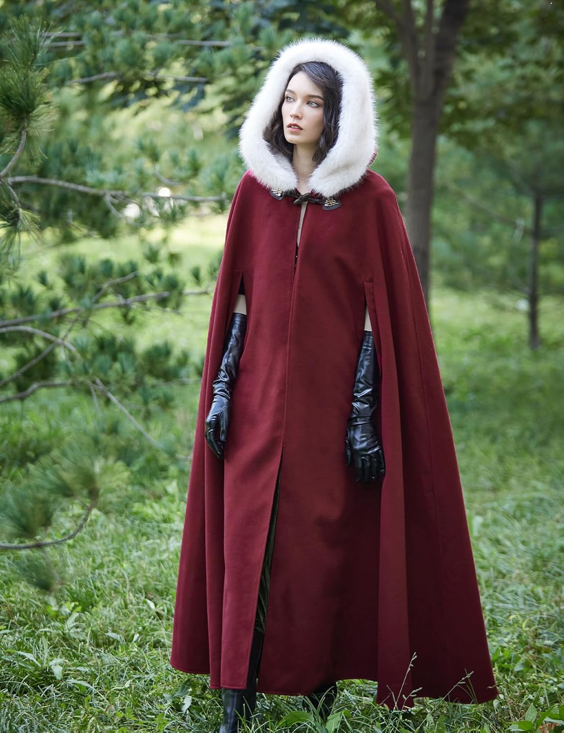 BEAUTELICATE Renaissance Hooded Cloak Cosplay Medieval Wool Blend Halloween Winter - Image 5