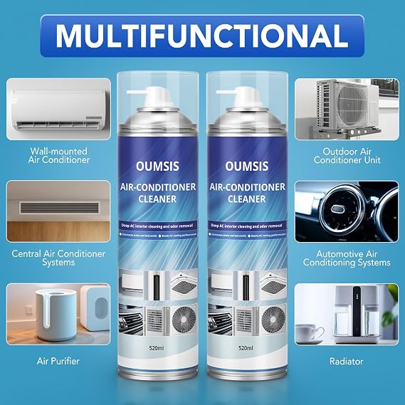 Air Conditioner Cleaner, Professional Cleaner Foam Spray, Foaming Coil Cleaners for AC Unit, Heating, Refrigerator, Multifunctional Cleaner Spray Bottle Breaks Down Dirt, Dust and Grease 3 Pack