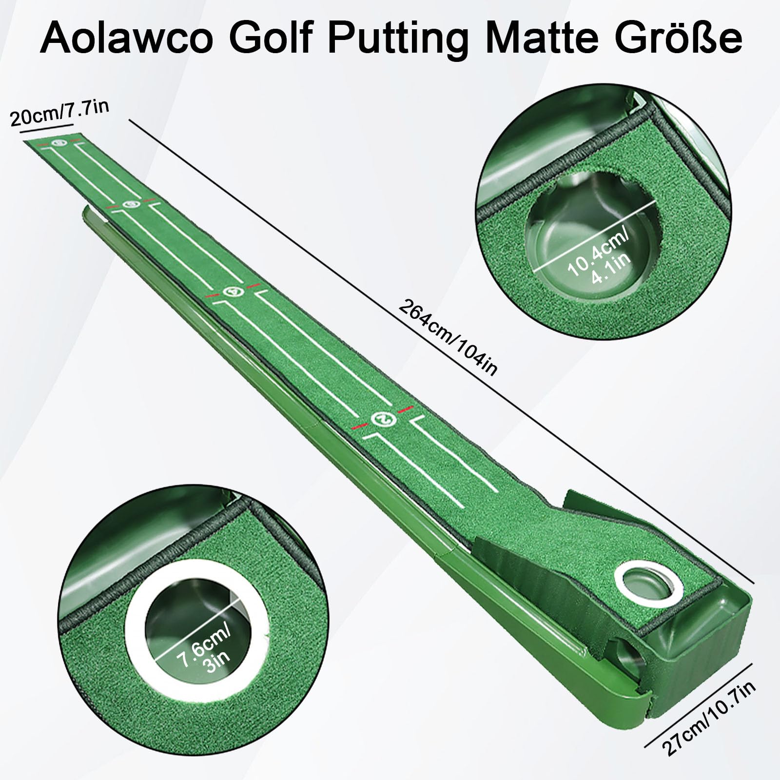Golf Putting Matte - Indoor Grün Mit Auto Return Und 3 Golfbällen, Kunstrasen Übungsmatte Für Zuhause, Büro Und Gym