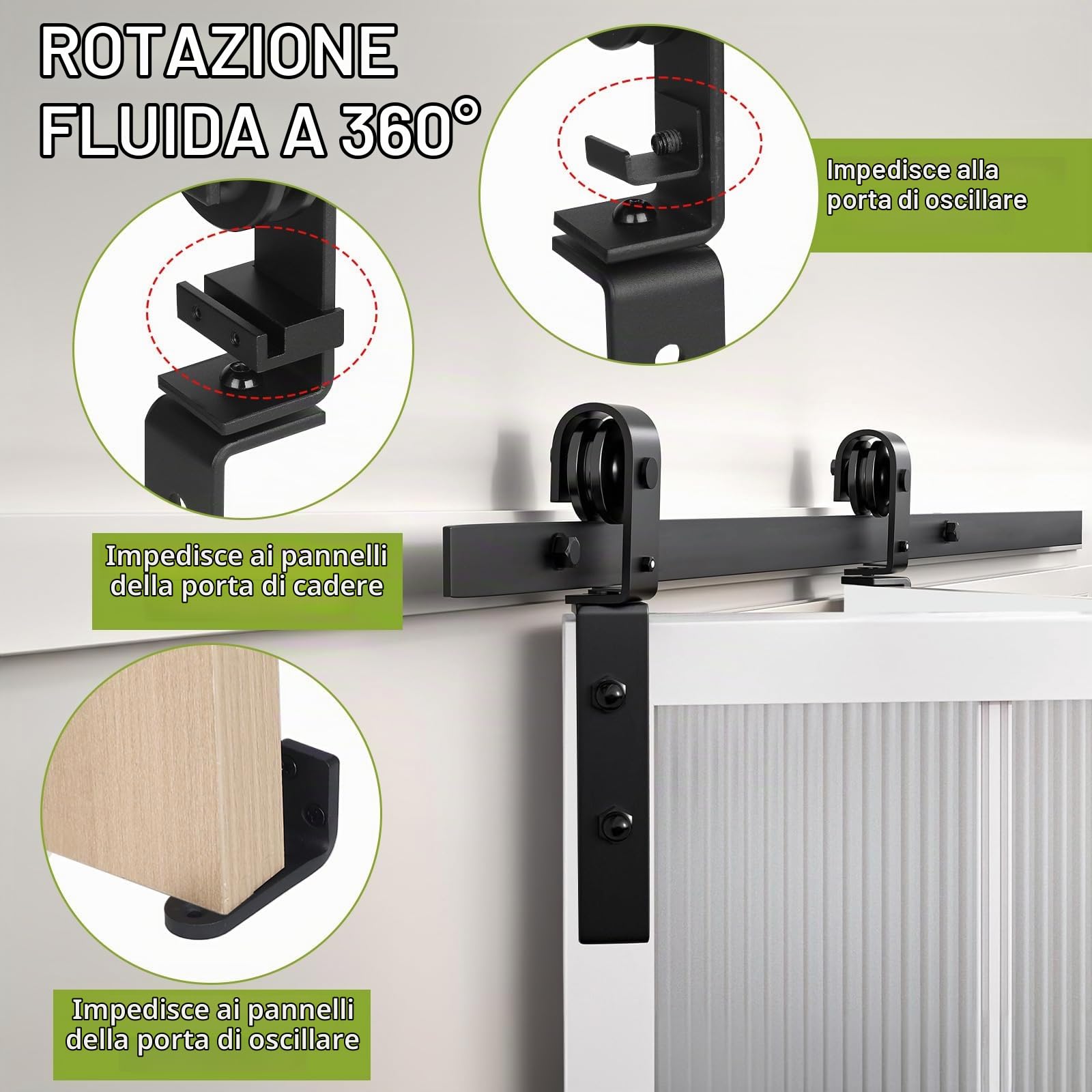 DBREAKS 3.3FT/1M Bi-Folding Binario per Porta Scorrevole Kit, Nero e Rustico Kit Accessori, Kit ferramenta per porte scorrevoli Per porte con larghezza massima fino a 80 cm