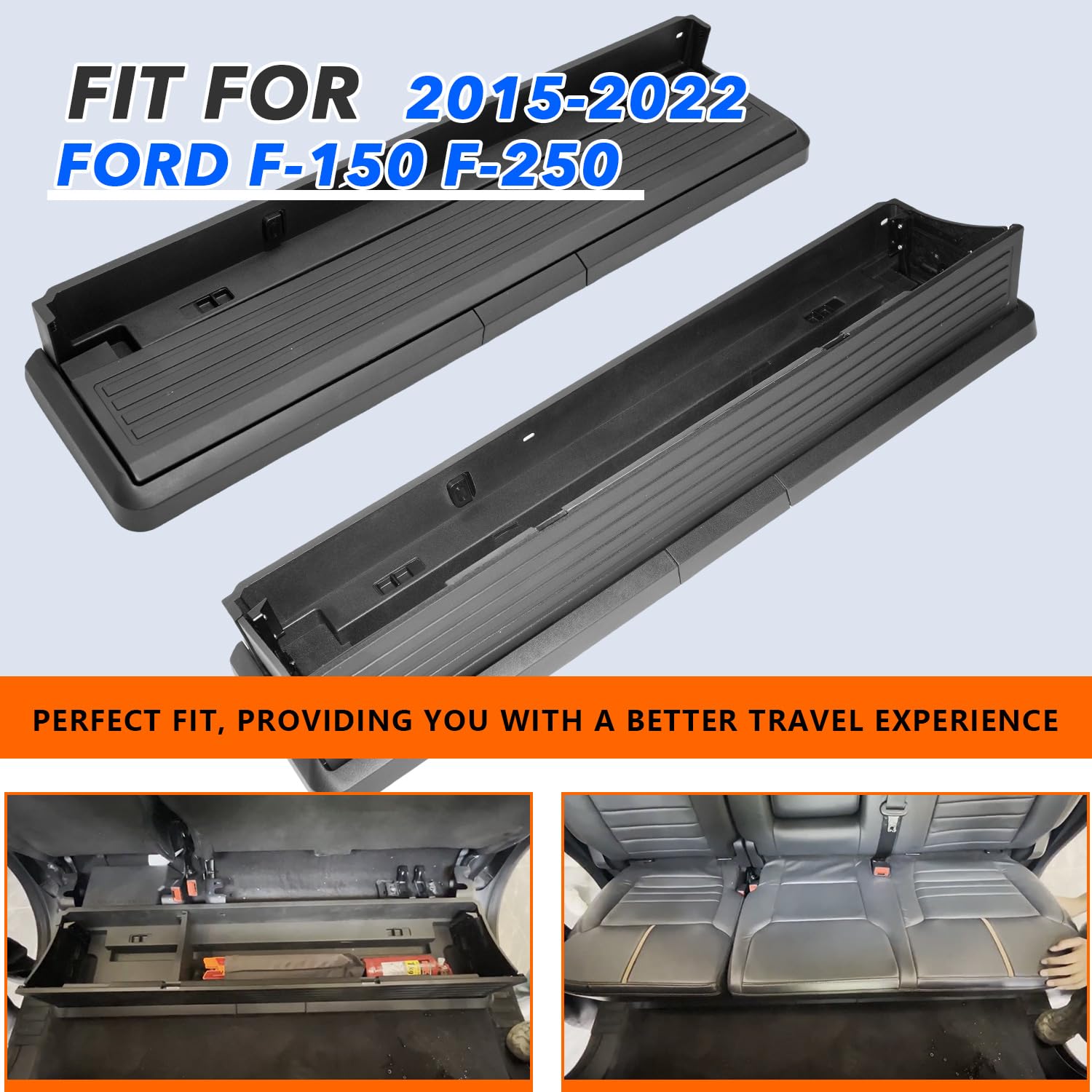 Posris Folding Under Rear Seat Storage Box Compatible for (2015-2022) Ford F-150 & F-250 - No punching required Convenient and Space Efficient Foldable Under Seat Cargo Storage Box