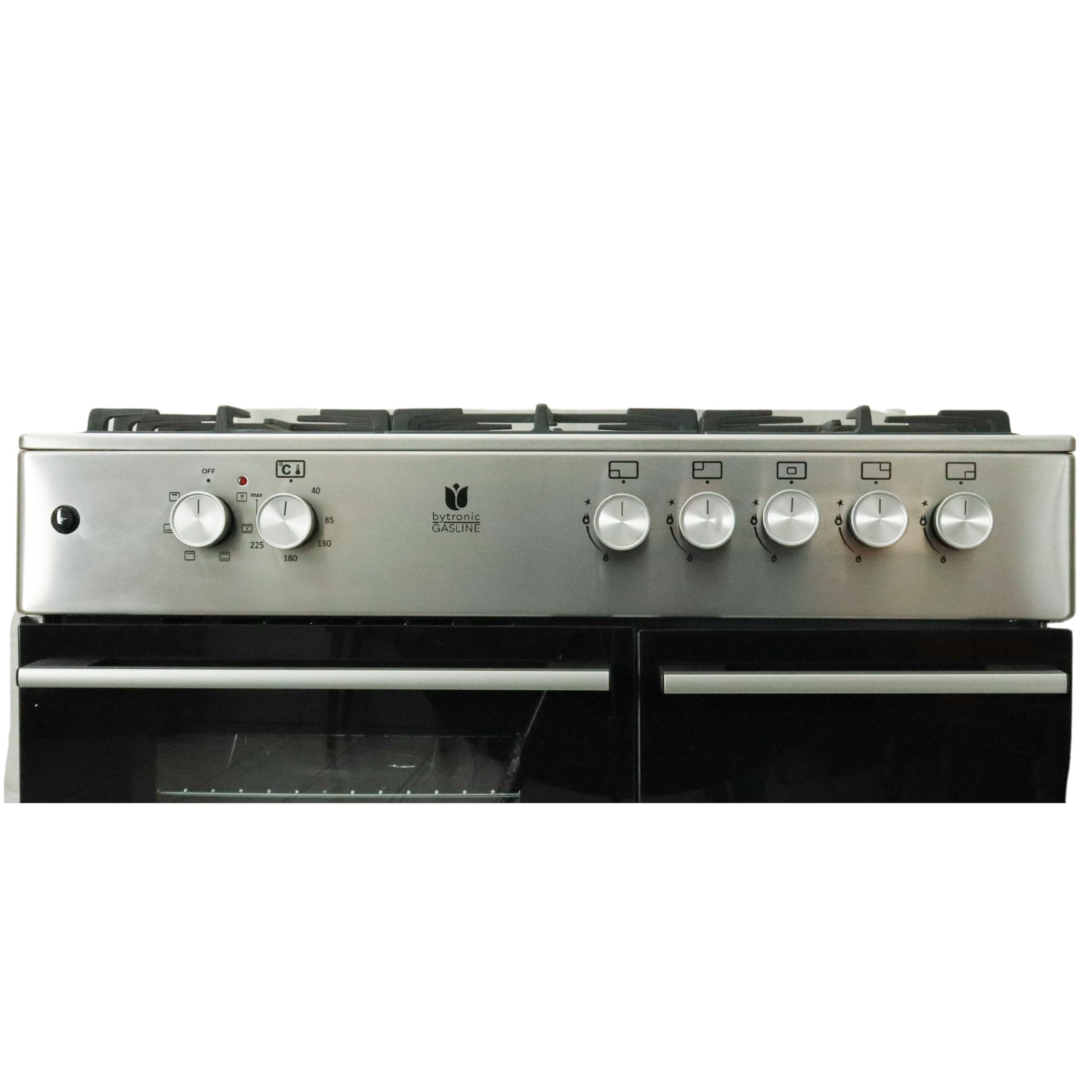Gasline Gas Standherd mit Elektrobackofen und Flaschenschrank 90cm GAG90GOXFLE Edelstahl, Propan Regler 50Mbar + Gasschlauch