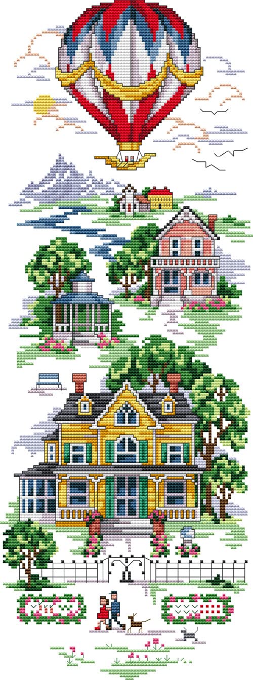 Awesocrafts Balloon Cross Stitch Stamped Kits Small Town Hot Air Easy Patterns Cross Stitching Embroidery Needlework Kit Supplies (Balloon)
