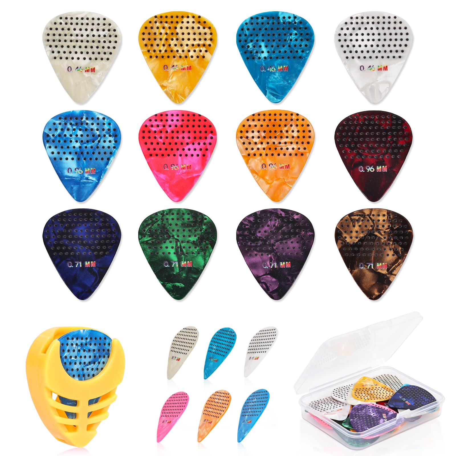 30 Pcs Guitar Picks with Grips, Non-slip Thin Medium Heavy Pick with Holder