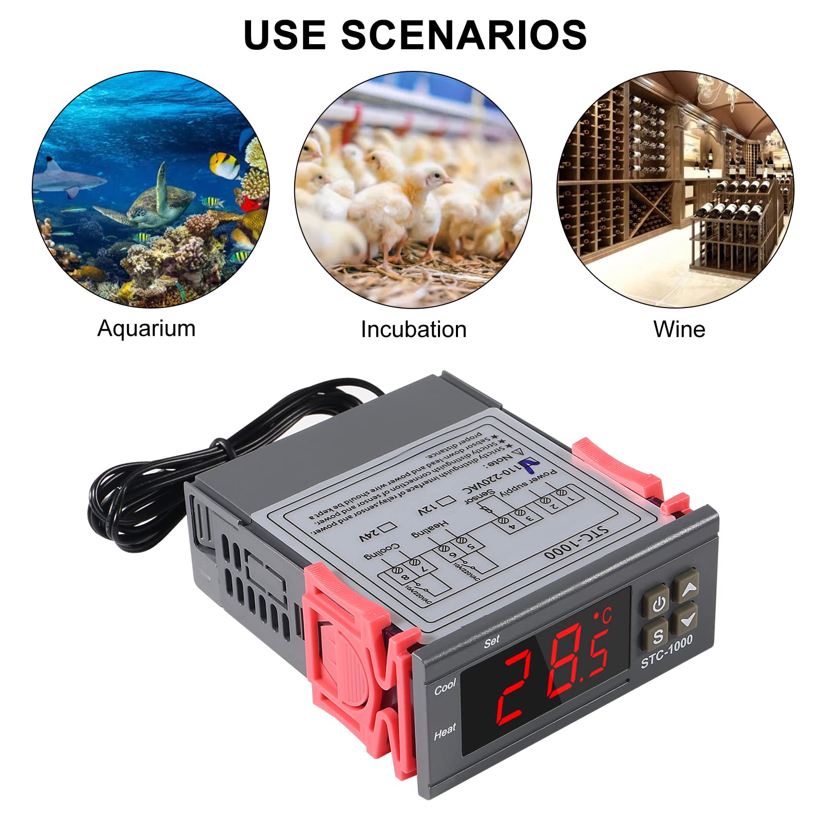 (110-220V) - 2Pcs STC-1000 Digital Temperature Controller 110-220V Thermostat Incubator Thermoregulator Relay Heating Cooling with Sensor Probe Cable 4