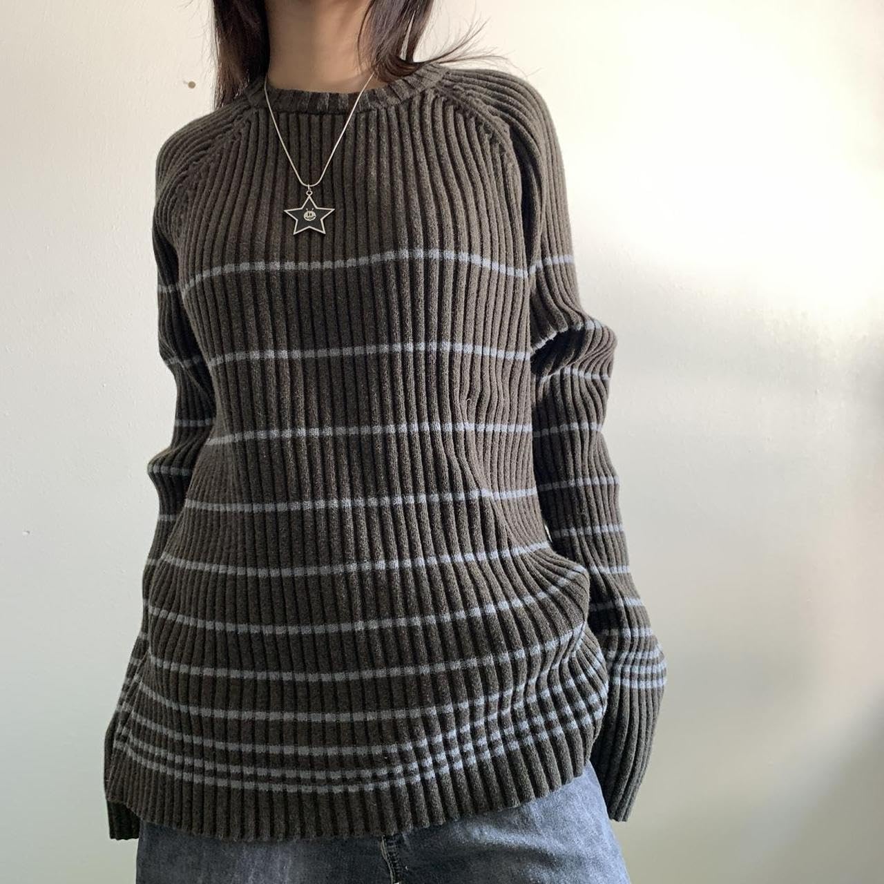 Y2K Grunge Strip Sweater 90s Cyber Punk Goth Pullover Fairycore Oversized Knit Tops Downtown Girl Emo Acubi Clothing
