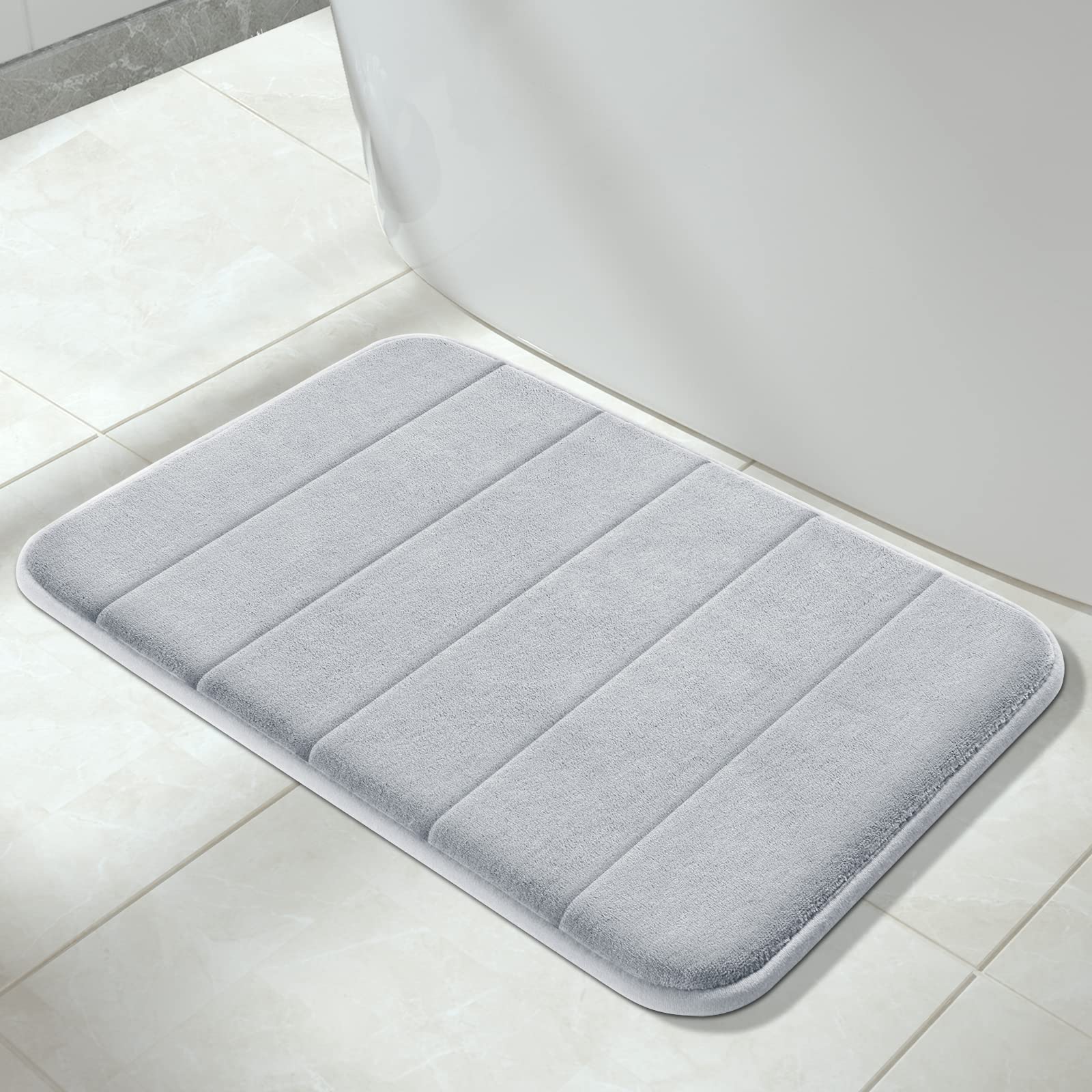 YimobraMemory Foam Bath Mat, Super Soft Absorbent Bathroom Rug Non Slip 24x17 Inch, Quick Dry, Machine Washable Floor Carpet for Tub Shower, Home Decor Accessories, Silver