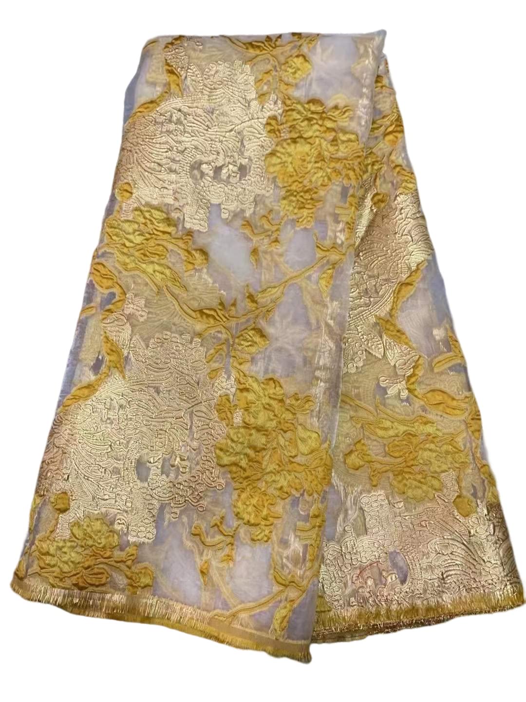 3 Yards African Lace Fabric French Beaded Sequins Lace,Net Tulle Fabric,Embroidered Fabric for Dress Guipure lace L03 (Gold)