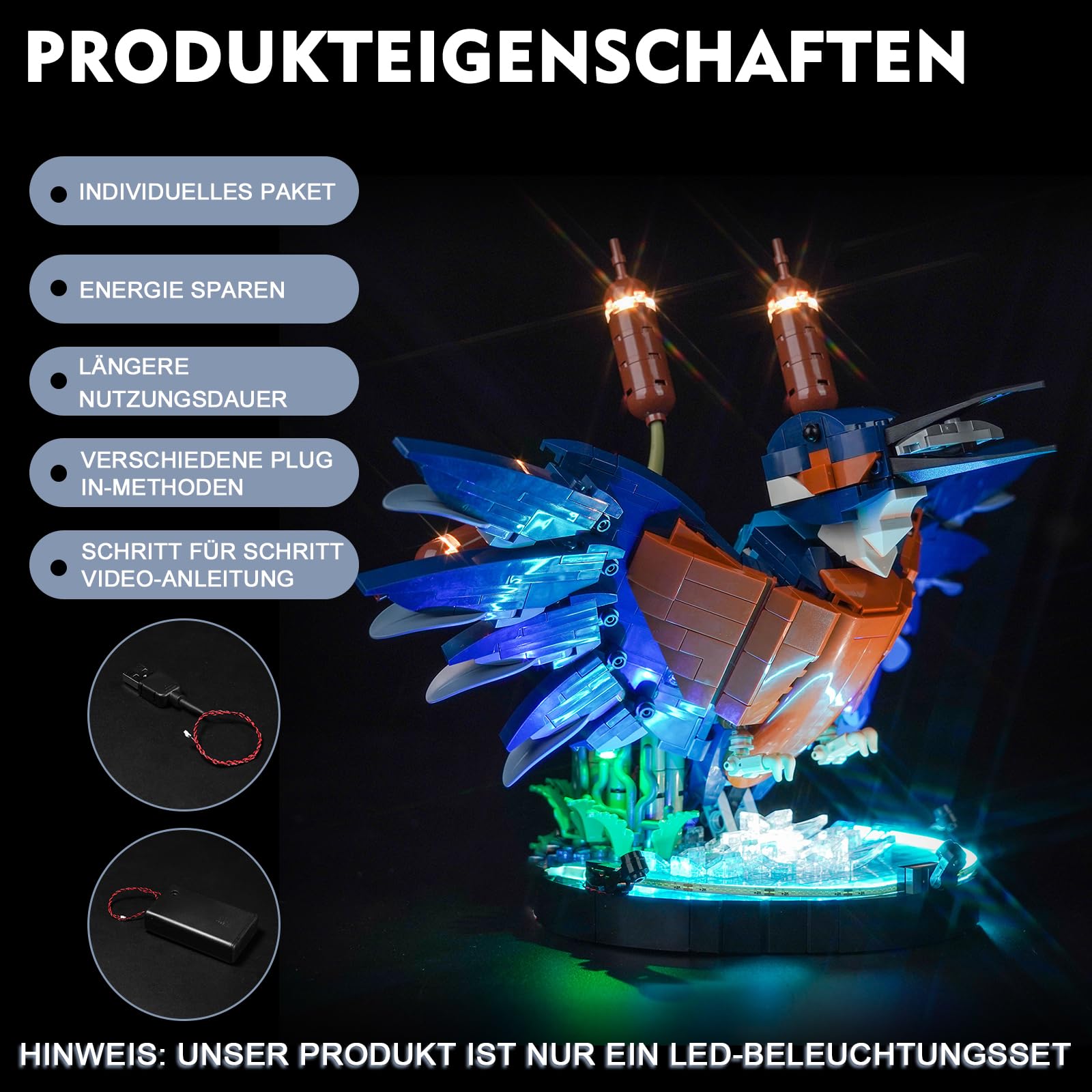 BrickBling Zestaw świateł LED do Lego 10331 Kingfisher Bird (bez Lego), zestaw oświetlenia dekoracyjnego dla Lego Kingfisher Bird, kreatywne zabawki