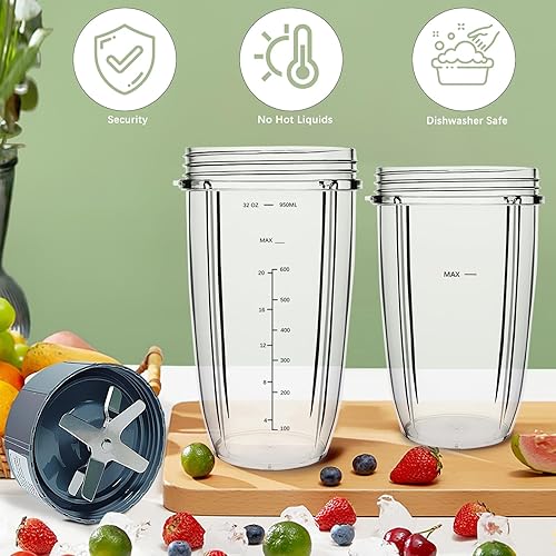 Miniatura 3 de PODCAY Piezas de repuesto para licuadora Nutribullet, tazas de 32 onzas y 24 onzas con cuchilla extractora de repuesto, compatible con licuadoras