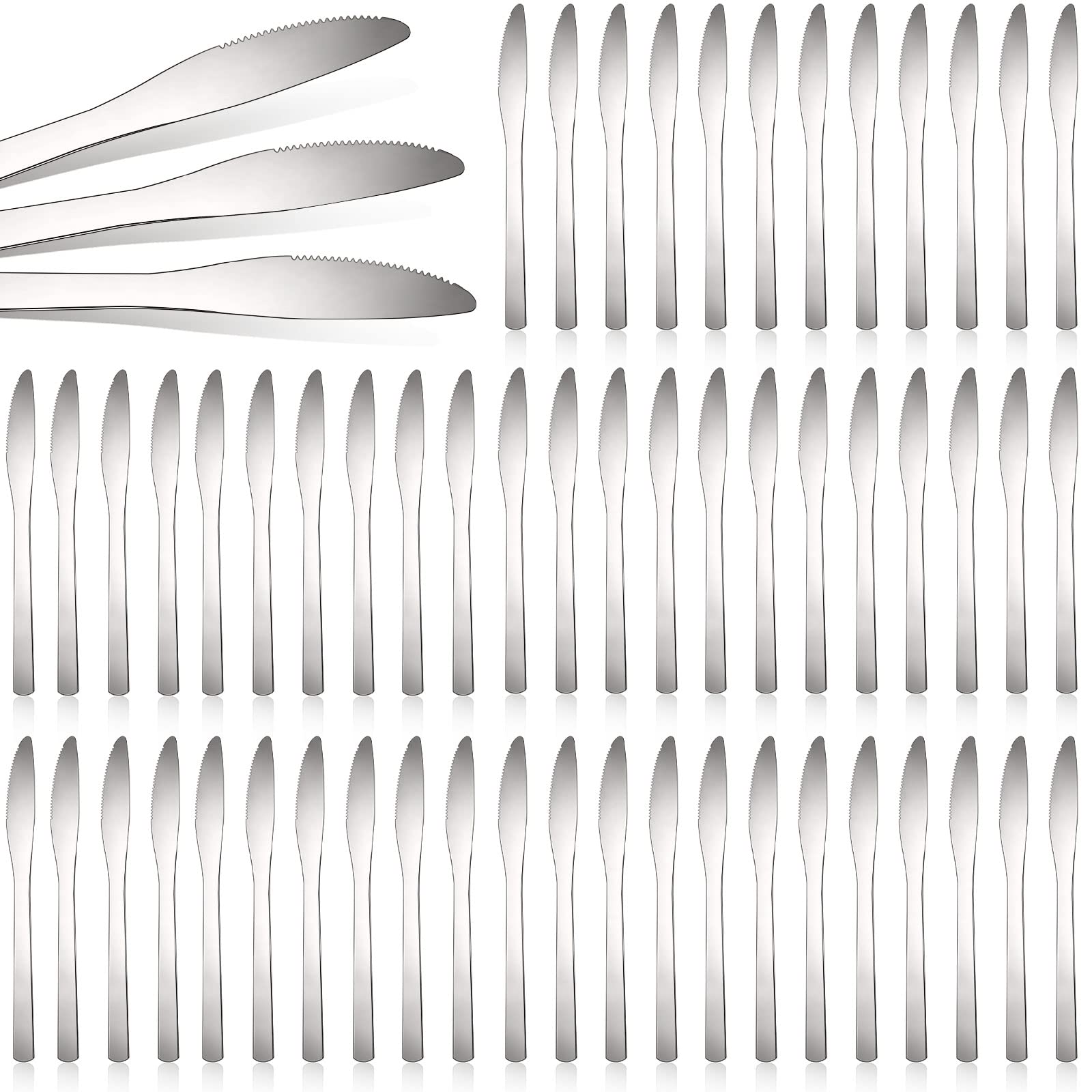 Therwen 64 Pieces Dinner Knives Set Stainless Steel Knife 8.43 Inches Silver Butter Knife Durable Table Knives Silverware for Home Restaurant Kitchen, Dishwasher Safe