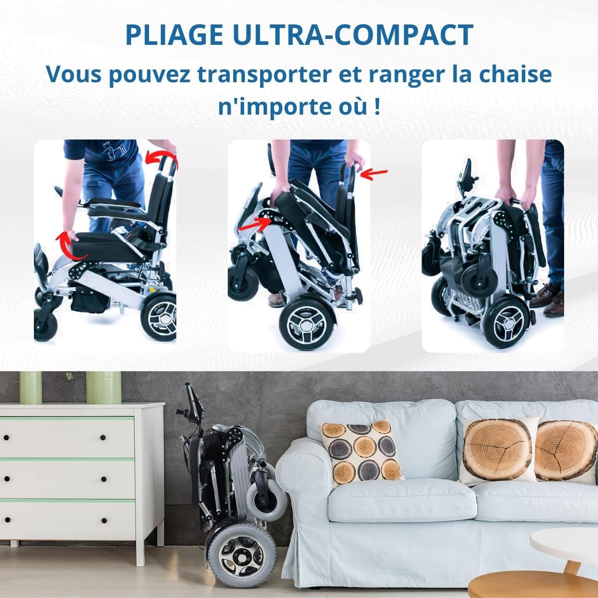 Mobiclinic®, Fauteuil Roulant Électrique, Autonomie 51 km, 3x24v, Pliable, Aluminium, Moteur, Pour personnes âgées, Léger, Siège 45 cm, Noir, Troya Plus Ultra