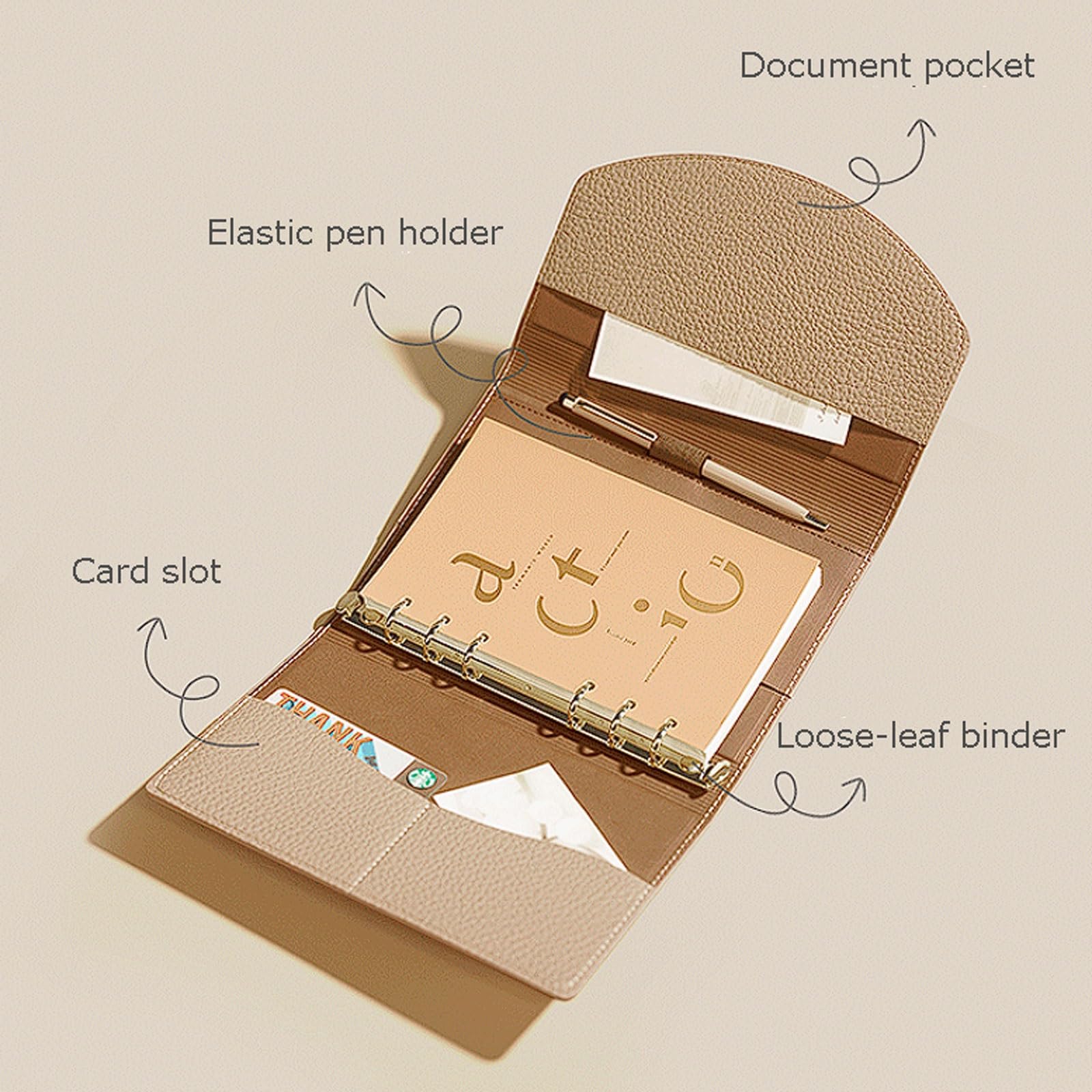 esmen A5 A6 Notizbuch-Set aus weichem Leder mit losen Blättern, Metallschnallenverschluss Stifthalter und Taschen, mehrseitiges Layout(Geel,A5)