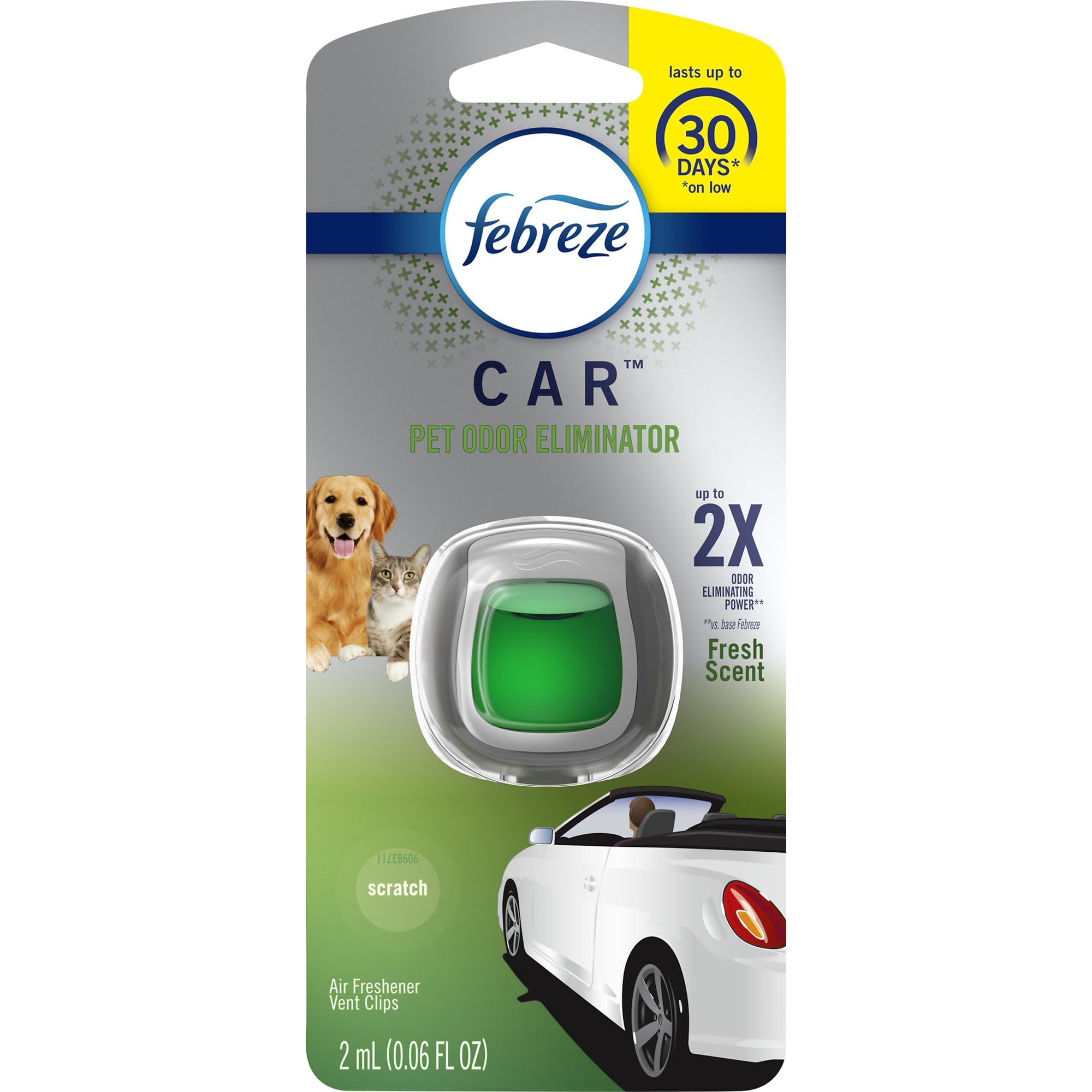 Febreze Car Pet Odor Eliminator Air Freshener Vent Clip Up to 30 Days Freshness Fresh Scent