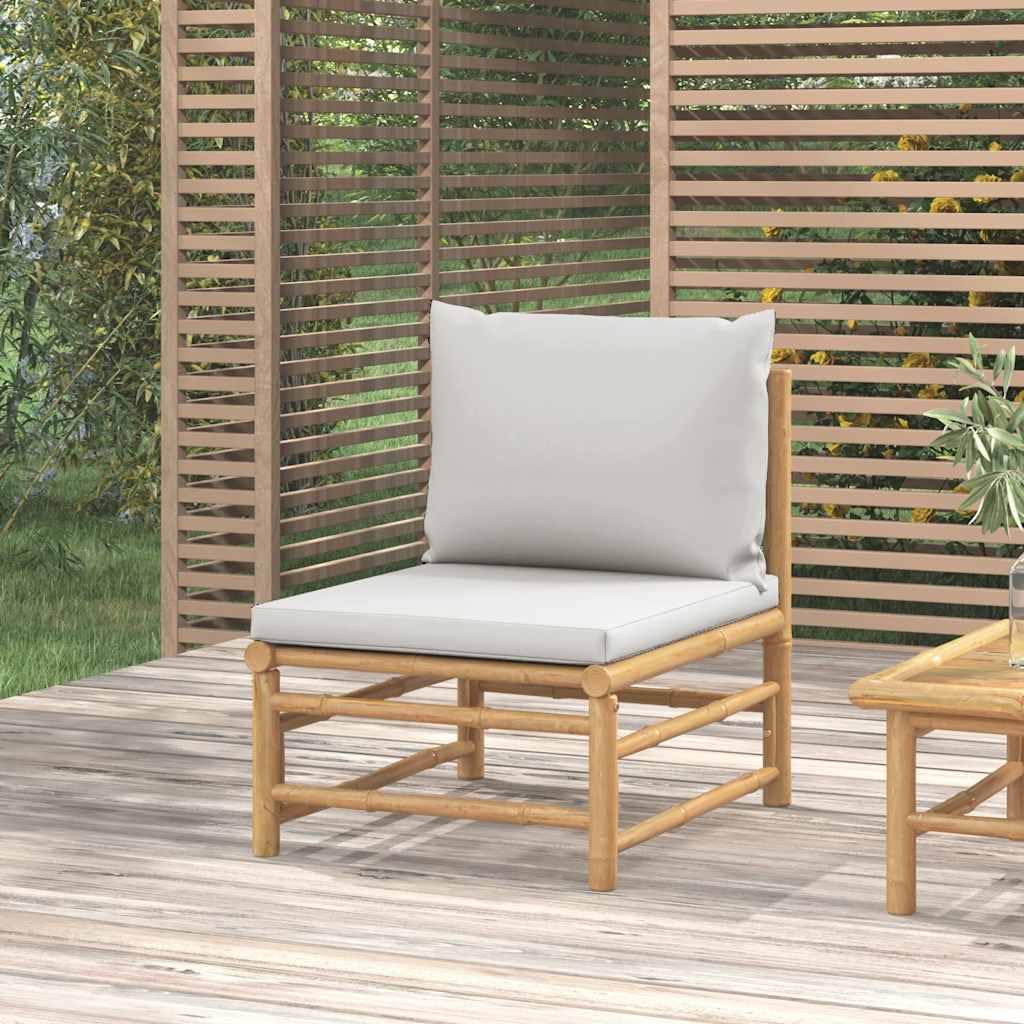 vidaXL Canapé Central de Jardin avec Coussins Gris Clair Bambou
