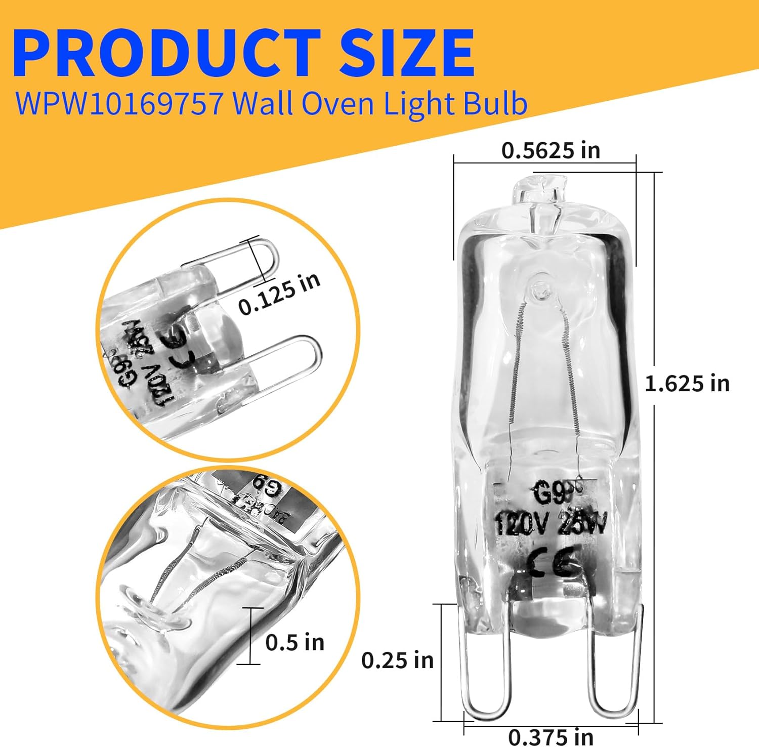 WPW10169757 Wall Oven Light Bulb 120V 25W G9 Replacement Compatible with Whirlpool KEBK101SSS02 GBS309PVB02 kebs207sss04 JGRP636HM01, W10169757 Range Oven Halogen Light Bulb, Stove Bulb-Llight