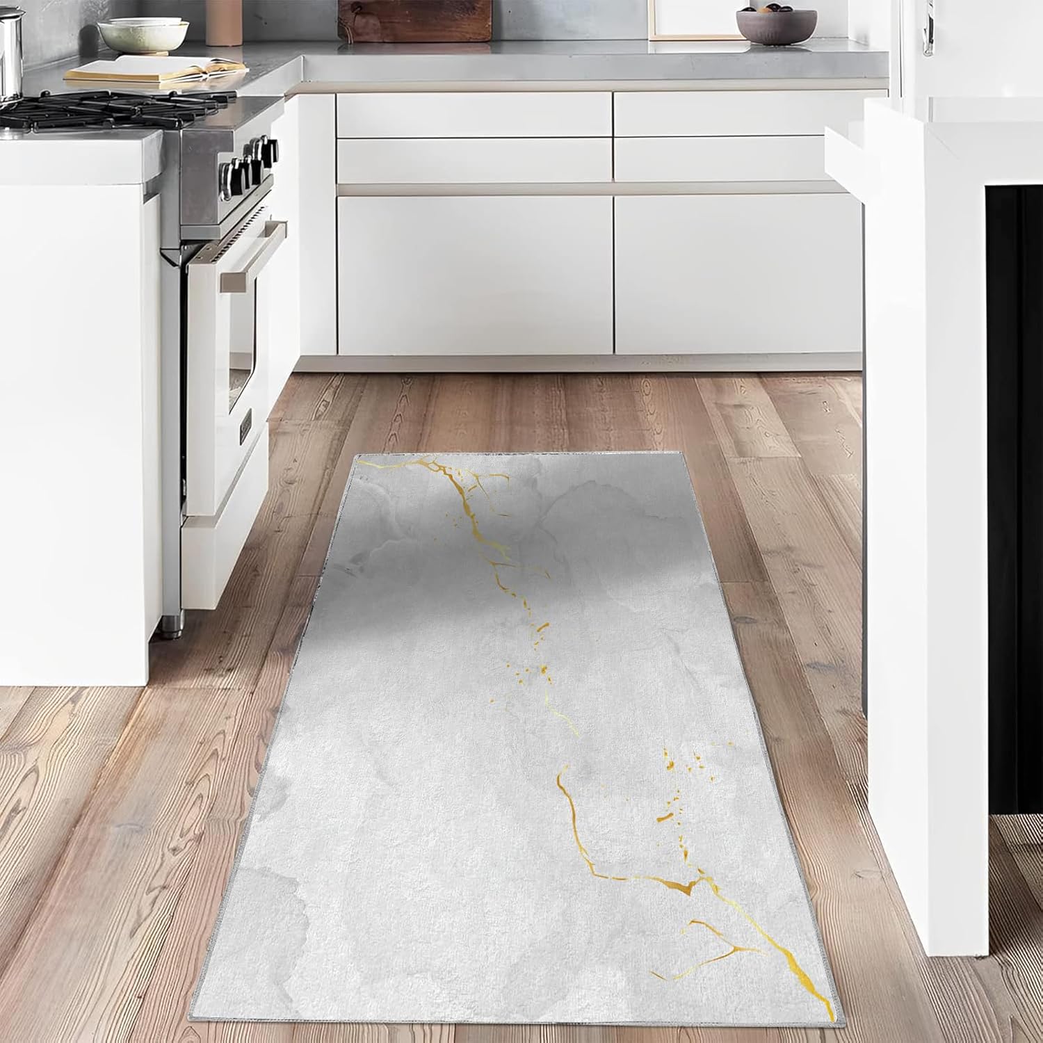 Marble Rug 2x3 Grey Gold Entryway Rug Non-Slip Washable Small Rugs, Super Soft Artificial Stone Low-Pile Front Door Mat, Indoor Floor Carpet for Entrance Kitchen Bathroom Bedroom Decor