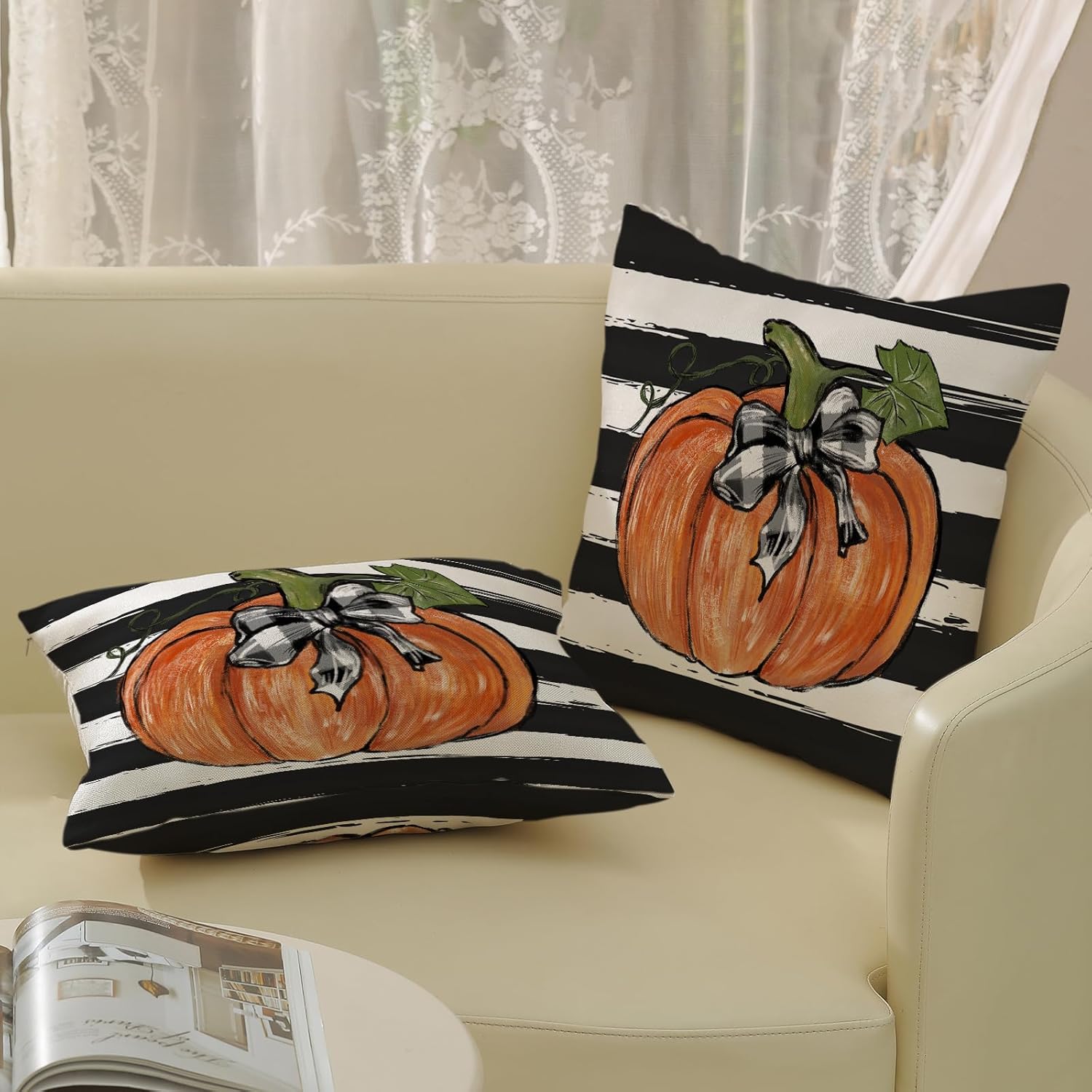 GTEXT - Funda De Almohada Para Otoño, Diseño De Calabaza, Decoración De Otoño, 20 X 12 Pulgadas