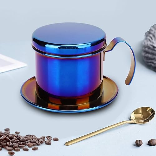 Miniatura 4 de Olla de filtro de goteo de café de acero inoxidable estilo vietnamita, cafetera de goteo para el hogar, cocina, oficina al aire libre (azul)