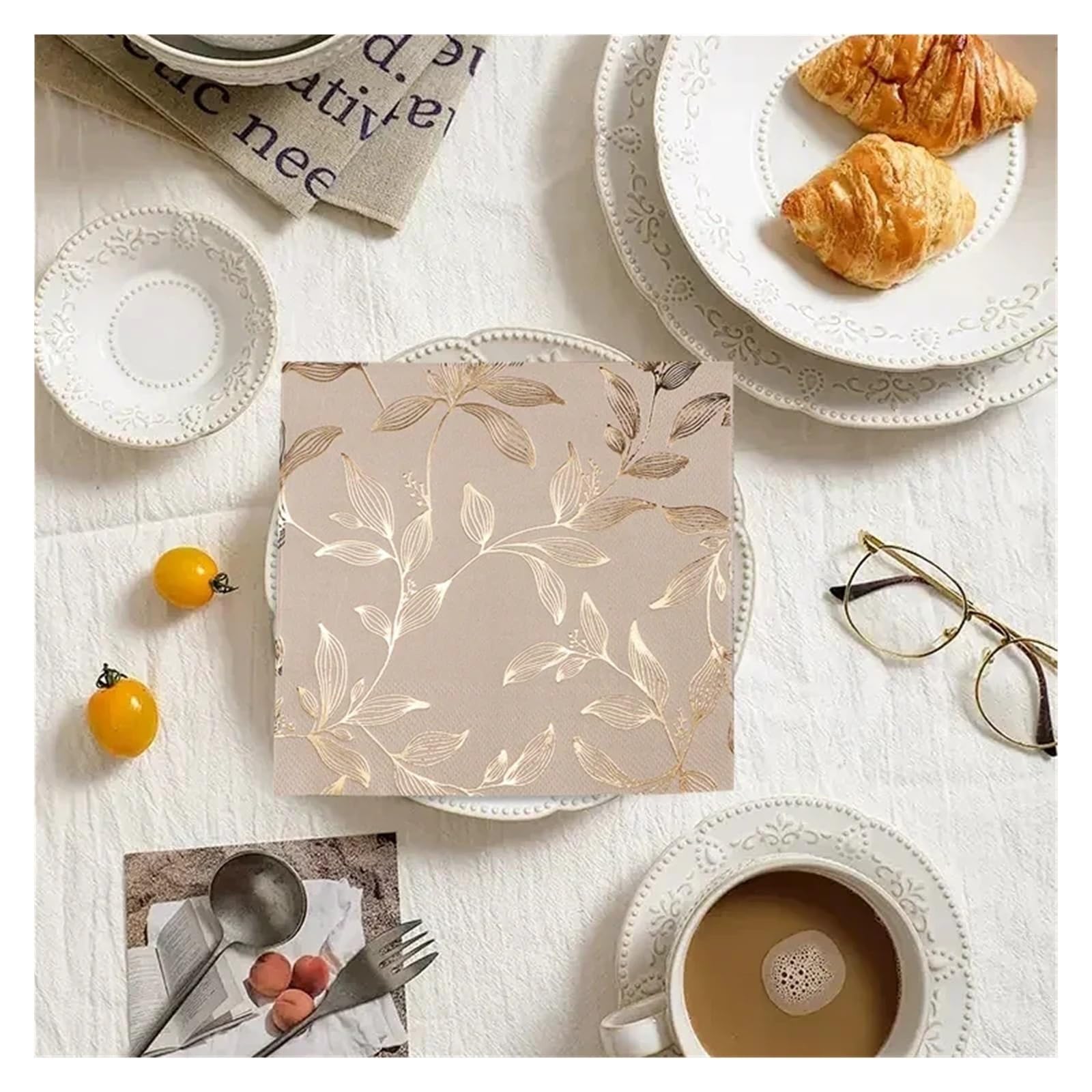 Napkins Cloth 20pcs/lot Gold Foil Leaf Napkin Party Table Napkins Paper Cafe Mouth Cloth Hotel Dining Tray Tissues(0000)