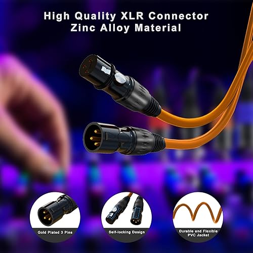 Miniatura 10 de Cables XLR, cable de micrófono XLR macho a hembra de 25 pies, paquete de 2 cables de micrófono chapados en oro, 3 pines, cables de altavoz XLR