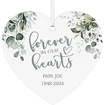 Lets Make Memories Personalized Christmas Ornament - Memorial - Sympathy - Christmas 2025 Keepsake Ornament - Heart - Forever in Our Hearts - White with Leaves