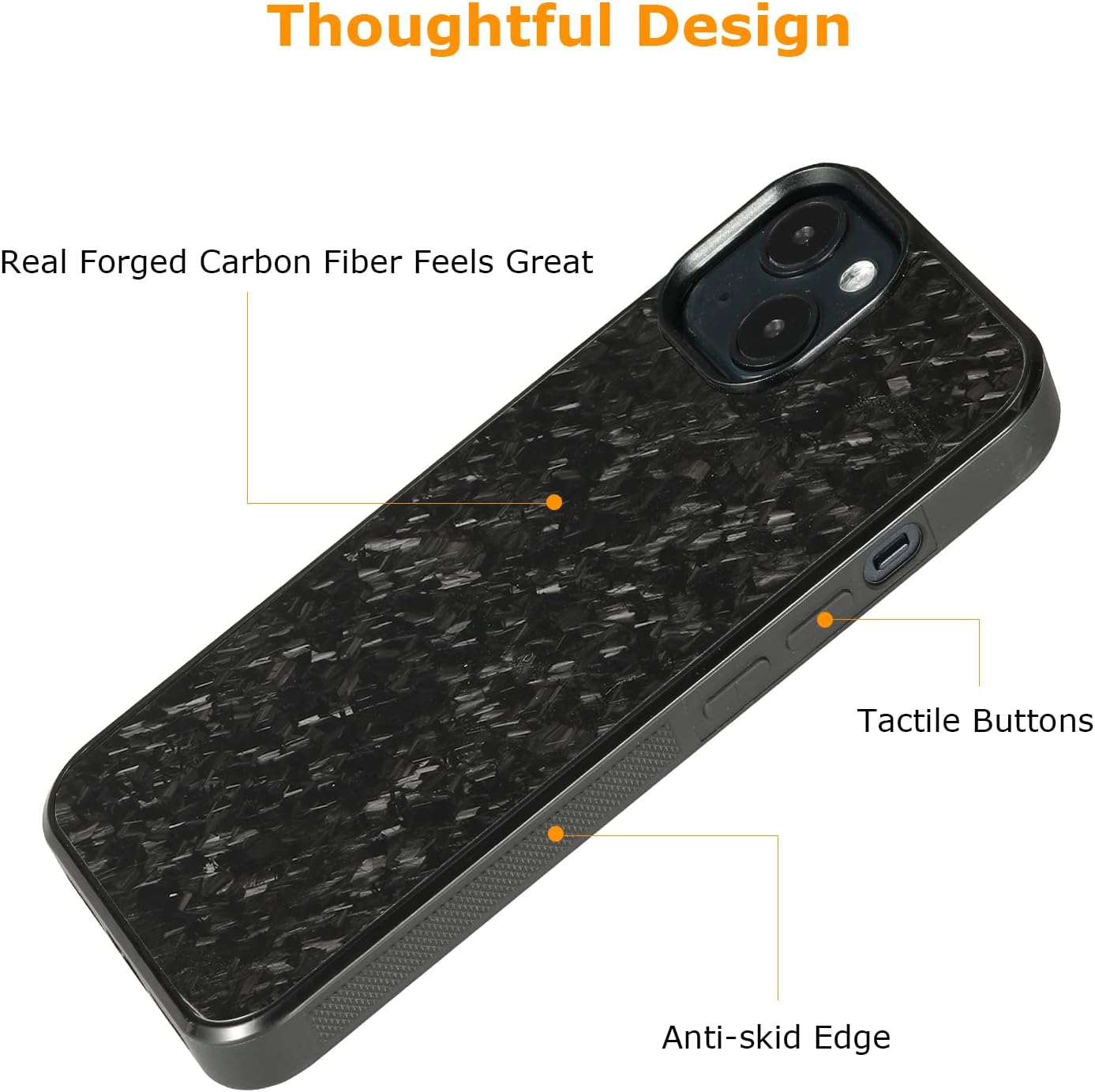 Grip Series for iPhone 14 Case with Real Forged Carbon Fiber, Built-in Metal Plate for Magnetic Mount, Works with Qi-Certified Chargers, Glossy Black/Forged