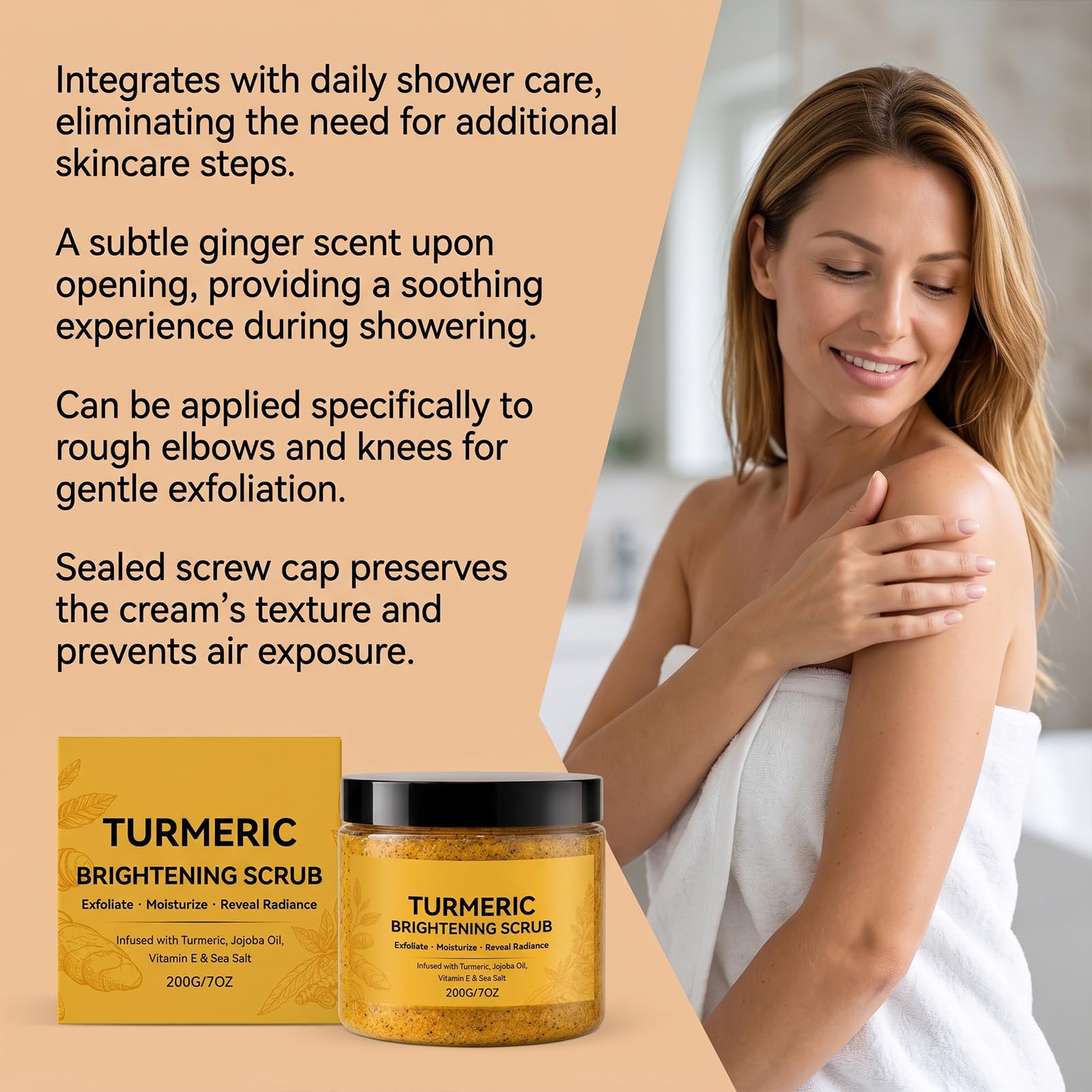 Scrub corpo alla curcuma con olio di jojoba idratante (5 pezzi) | Scrub esfoliante con curcuma, olio di jojoba, ve e sale marino per una sensazione di pelle liscia nella cura quotidiana