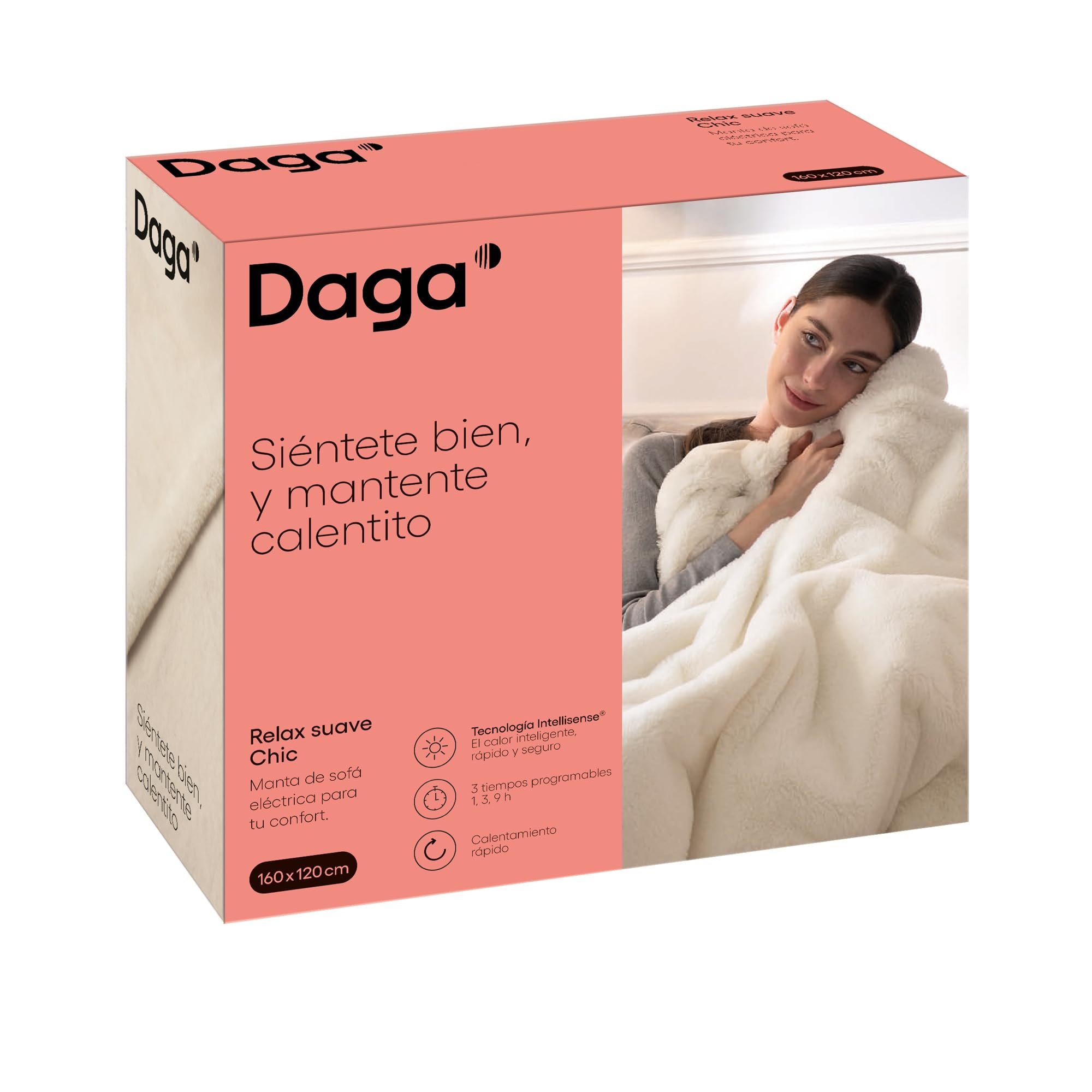 Daga Coperta termica elettrica per divano Relax Soft Chic, tecnologia di riscaldamento Intellisense, tessuto morbido, effetto pelo e velluto, 6 livelli di temperatura, 160 x 120 cm