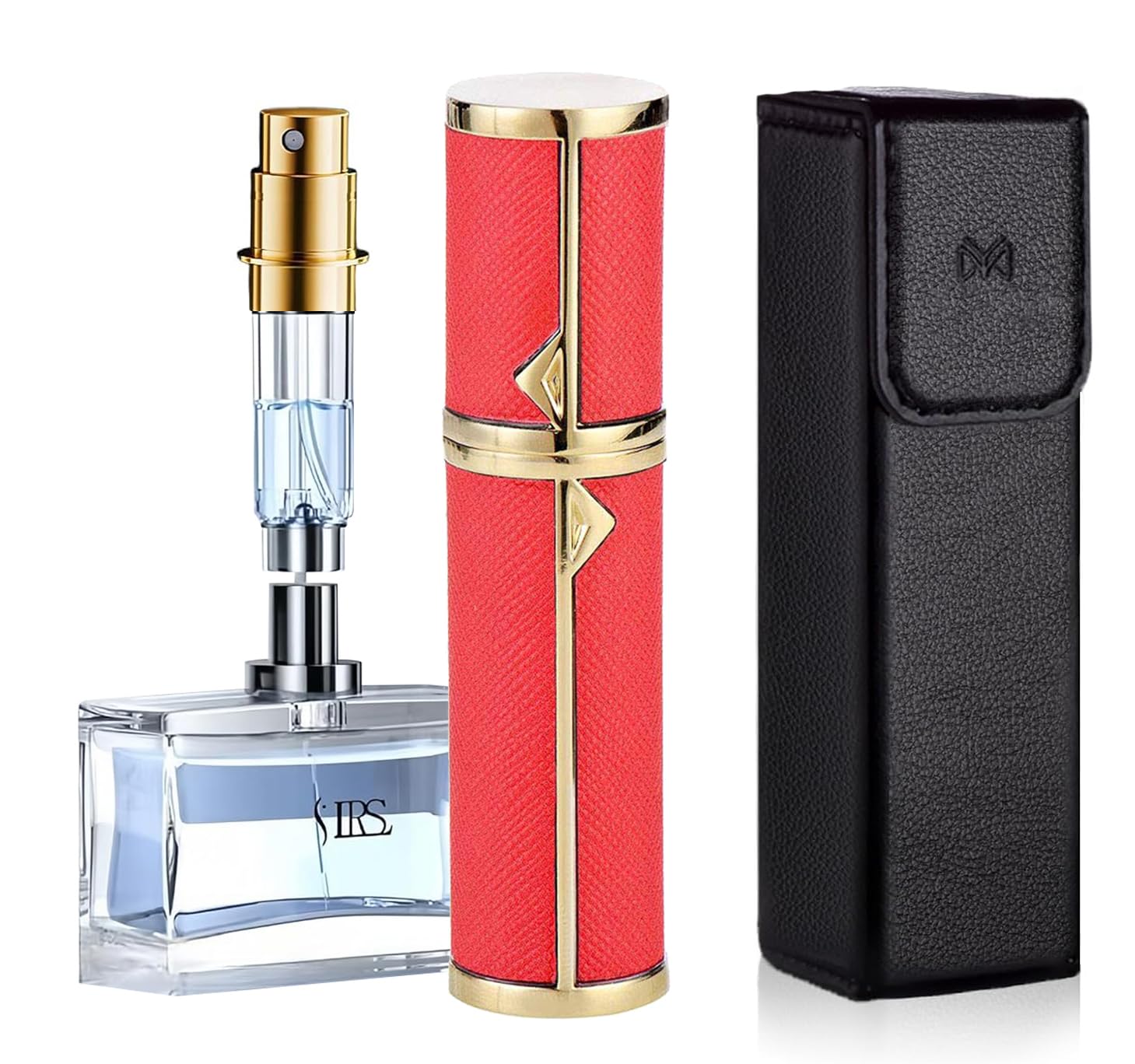 D-LOTUS Perfume Refillable Bottle 5ml, Travel Cologne Perfume Atomizer Bottle Portable, Luxury Leather, Mini Pocket Size Sprayer Containers for Adults Outdoor and Traveling, Red