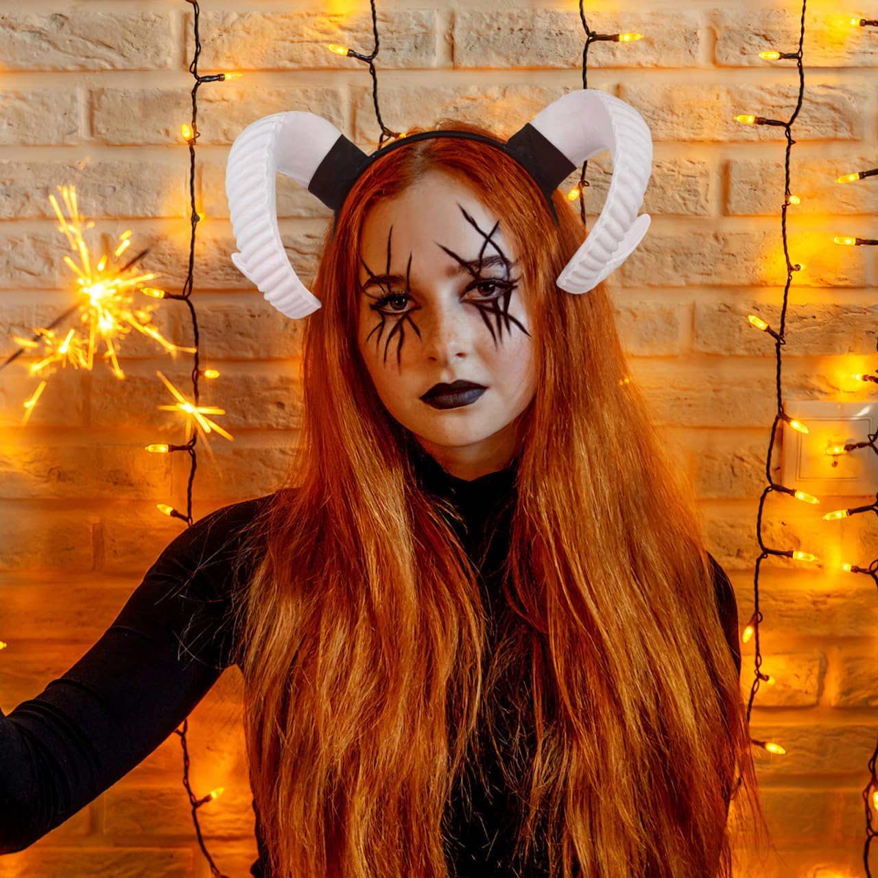 TOYANDONA Halloween Horn Headband, Gold Sheep Horns Headband Goat Devil Demon Horn Headband for Halloween Costume Cosplay