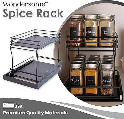 Miniatura 3 de Organizador de especias extraíble para estante de gabinete, negro mate, bandeja de organización y almacenamiento de tarros de cocina de 2 niveles,