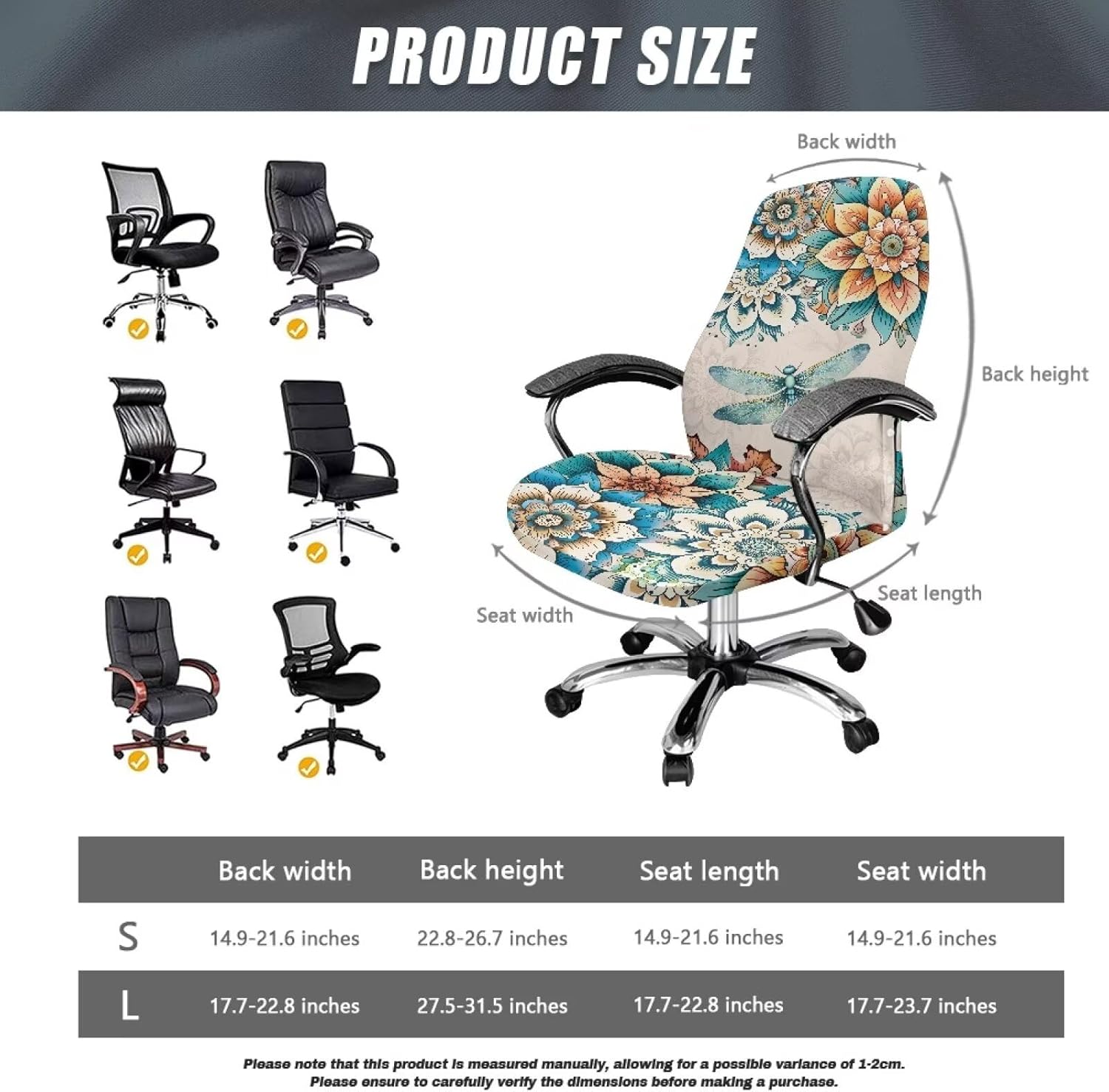 Boho Dragonfly Stretch Office Chair Covers Soft Non-Llip Rotating Computer Chair Cover Washable Furniture Protector Dust Cover Rotating Desk Chair Slipcovers for Most High Back Chairs