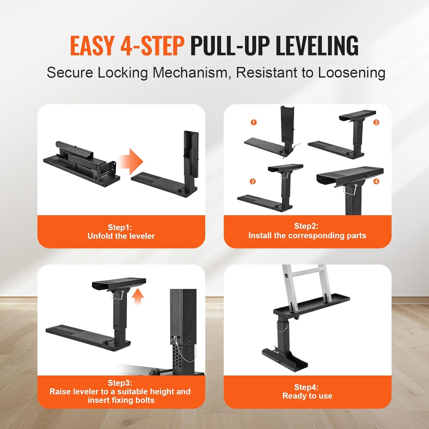 VEVOR Ladder Extender 23.4x5.8-Inch, High Strength Ladder Aide, 11.4”-18” Adjustable Height, Fully Foldable Ladder Leveler for Stairs, Non-Slip Ladder Stabilizer for Extension