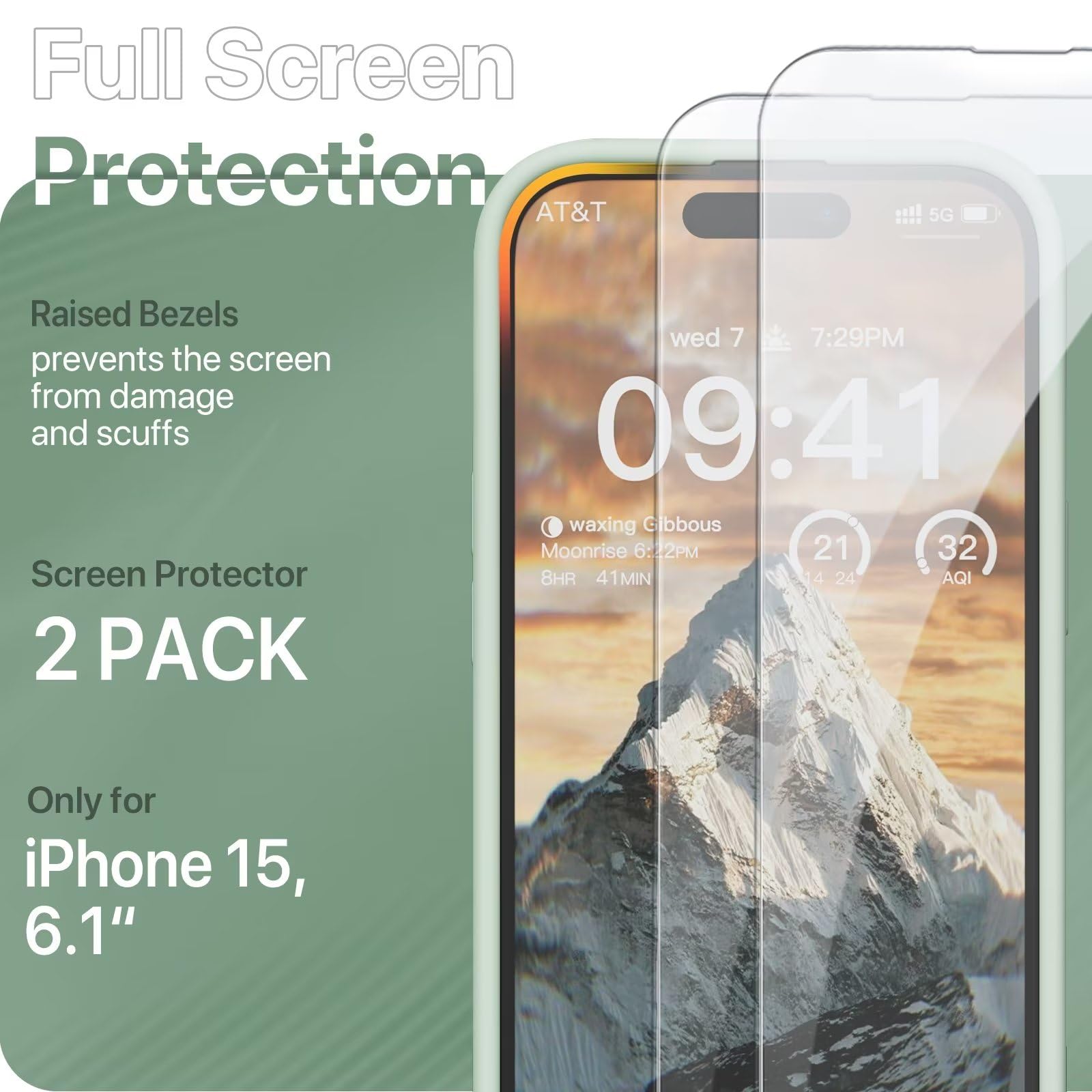 GOODVISH 3 in 1 Silicone Cover per iPhone 15 6.1" (2023), Custodia con 2 Pellicola Protettiva, Case per Cellulare Ultra Sottile Antiurto Resistente [Protezione Fotocamera], Verde Chiaro