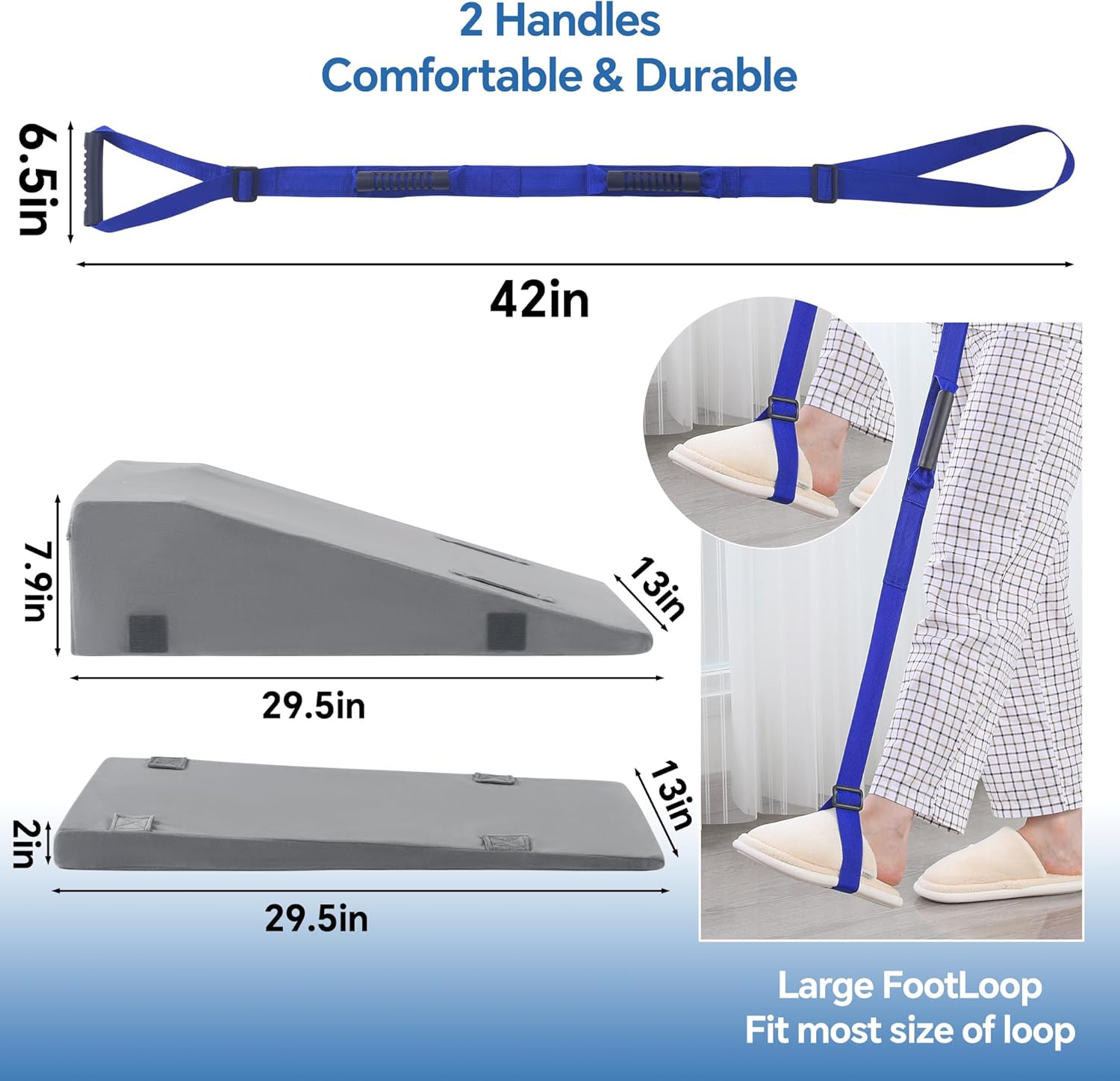 HOMBYS Leg Elevation Pillows for After Surgery, 2-in-1 Wedge Pillow with Leg Lifter for Hip Ankle Pain Relief, Adjustable Height Knee Surgery Recovery Equipment to Elevate Foot (Gray)